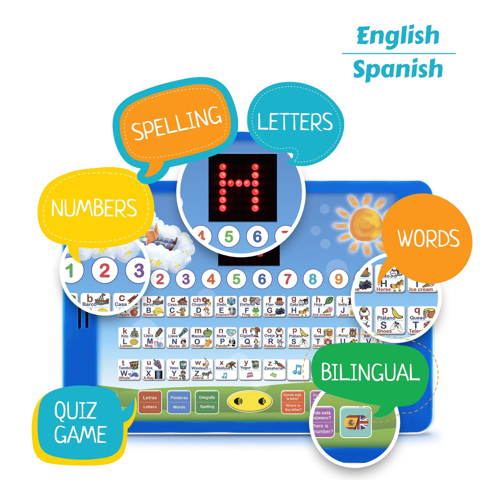 Bilingual Tablet for Kids with Interactive Spanish and English Educational Games