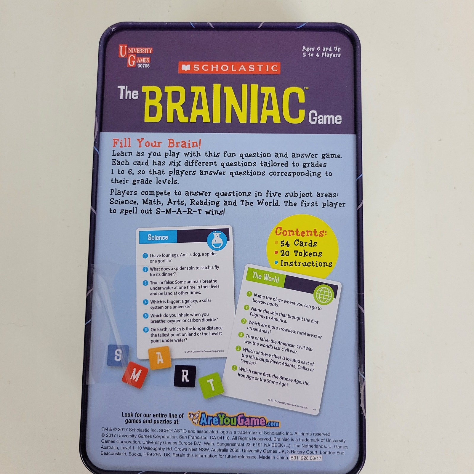 Scholastic The Brainiac Game Tin Fill Your Brain University Games Ages 6+ NEW