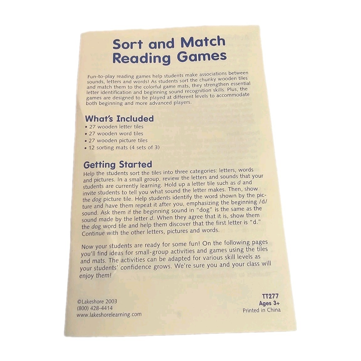 Lakeshore Sort and Match Reading Games TT277 Preschool Kindergarten Phonics Toy