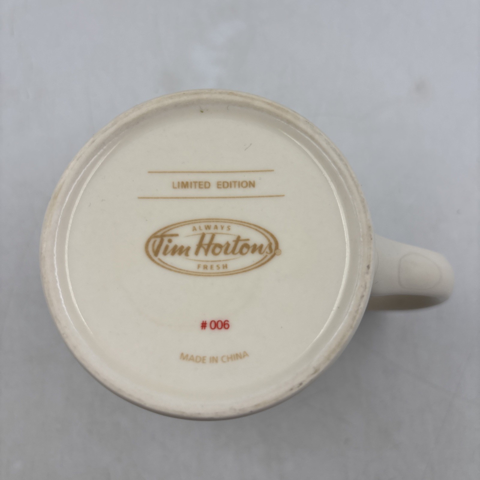 Pair Of Tim Hortons Limited Edition #014 / 006 Coffee Mugs Gold & Teal Inside