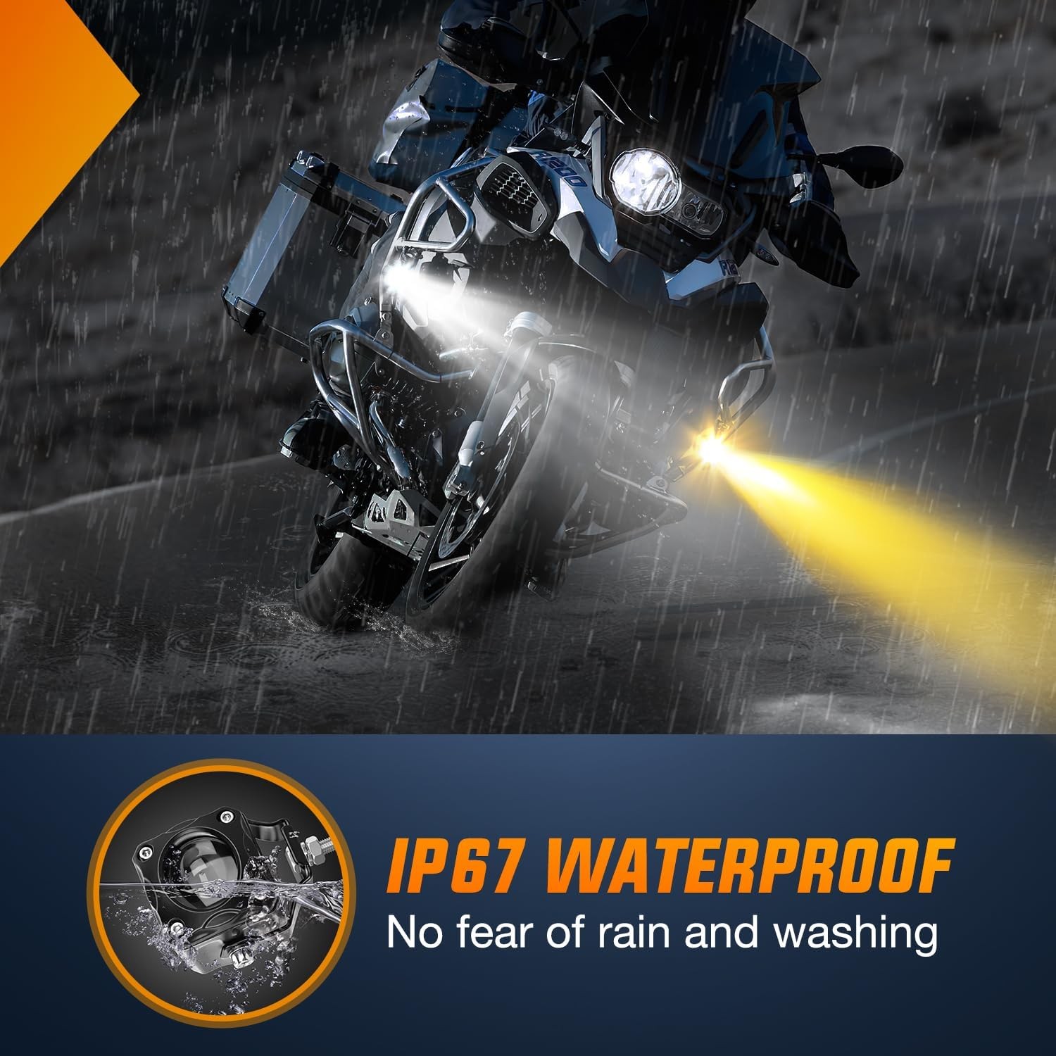 Nilight Motorcycle Driving Lights 1.7 inch White Amber Spot Beam Fog Light LED P
