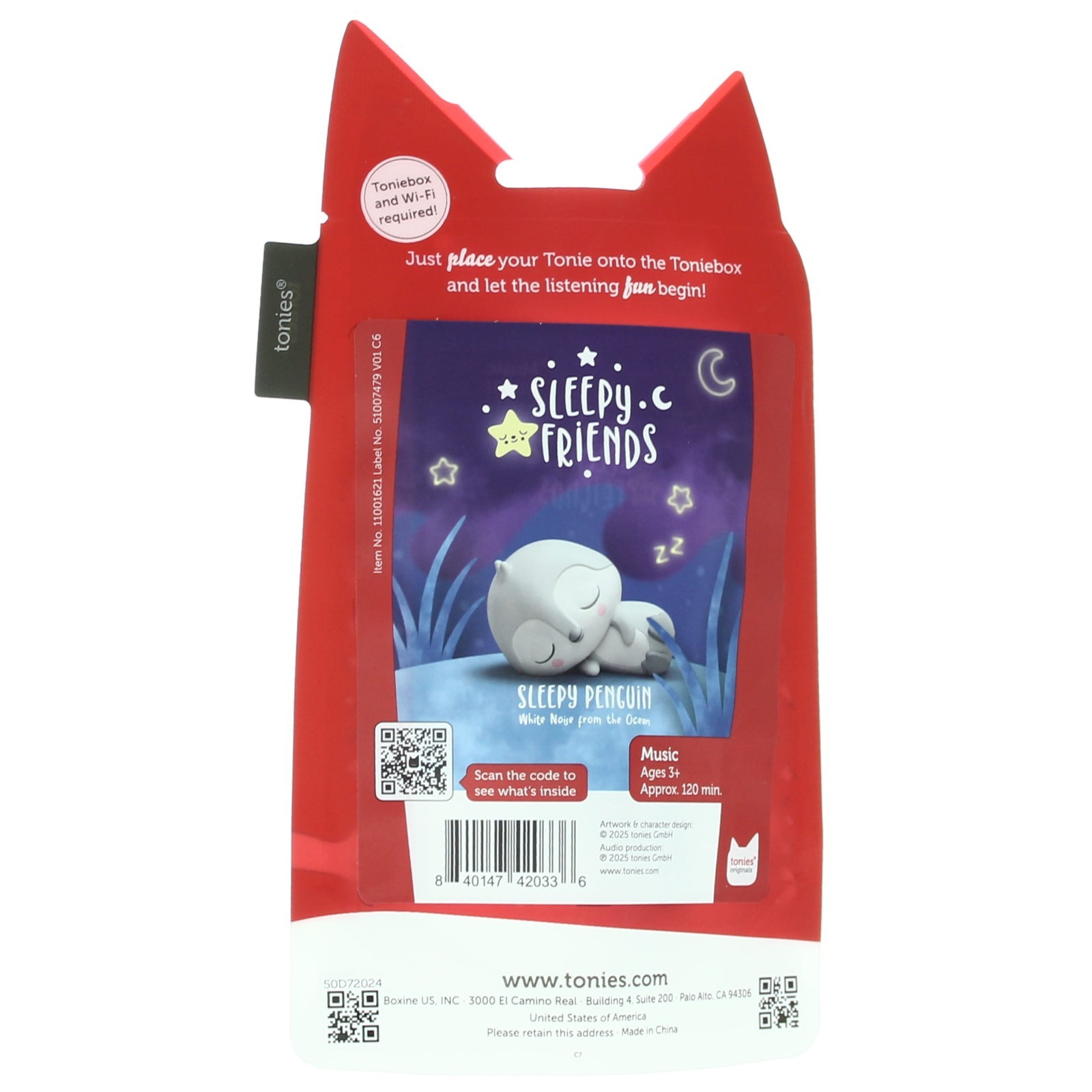 Tonies Sleepy Friends Penguin, White Noise from The Ocean, 120 Minutes