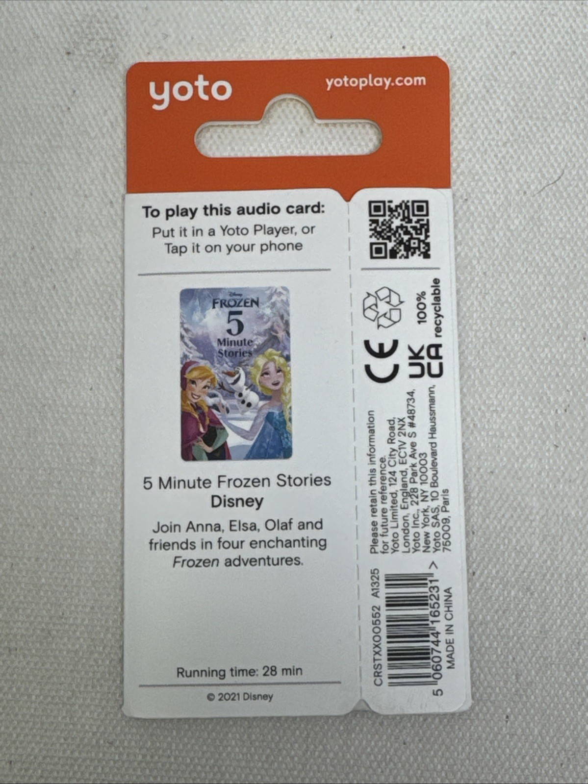 Yoto Disney Frozen: 5 Minute Stories – Kids Audio Card for Use with Player & Min