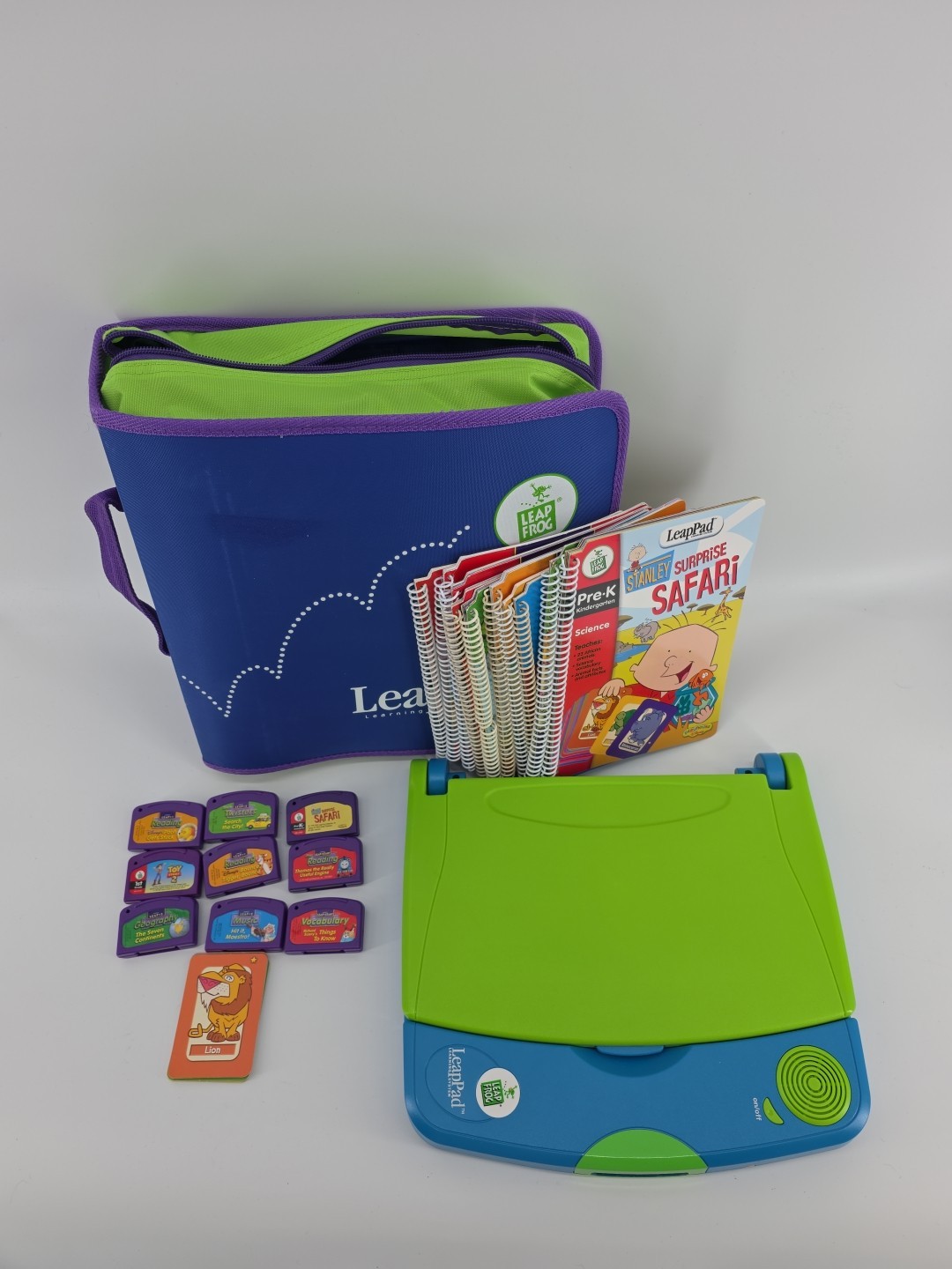 LeapFrog LeapPad Learning x Games & Books LOT + Backpack Carrier Vintage 2001!!