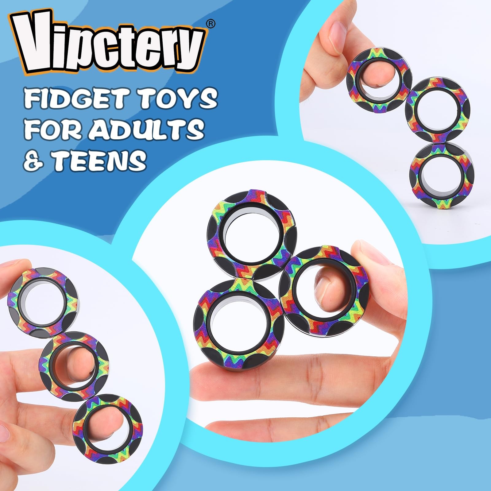 Vipctery 8Pcs Fidget Toys Adults Kids 8+ ADHD Autism Small, Black