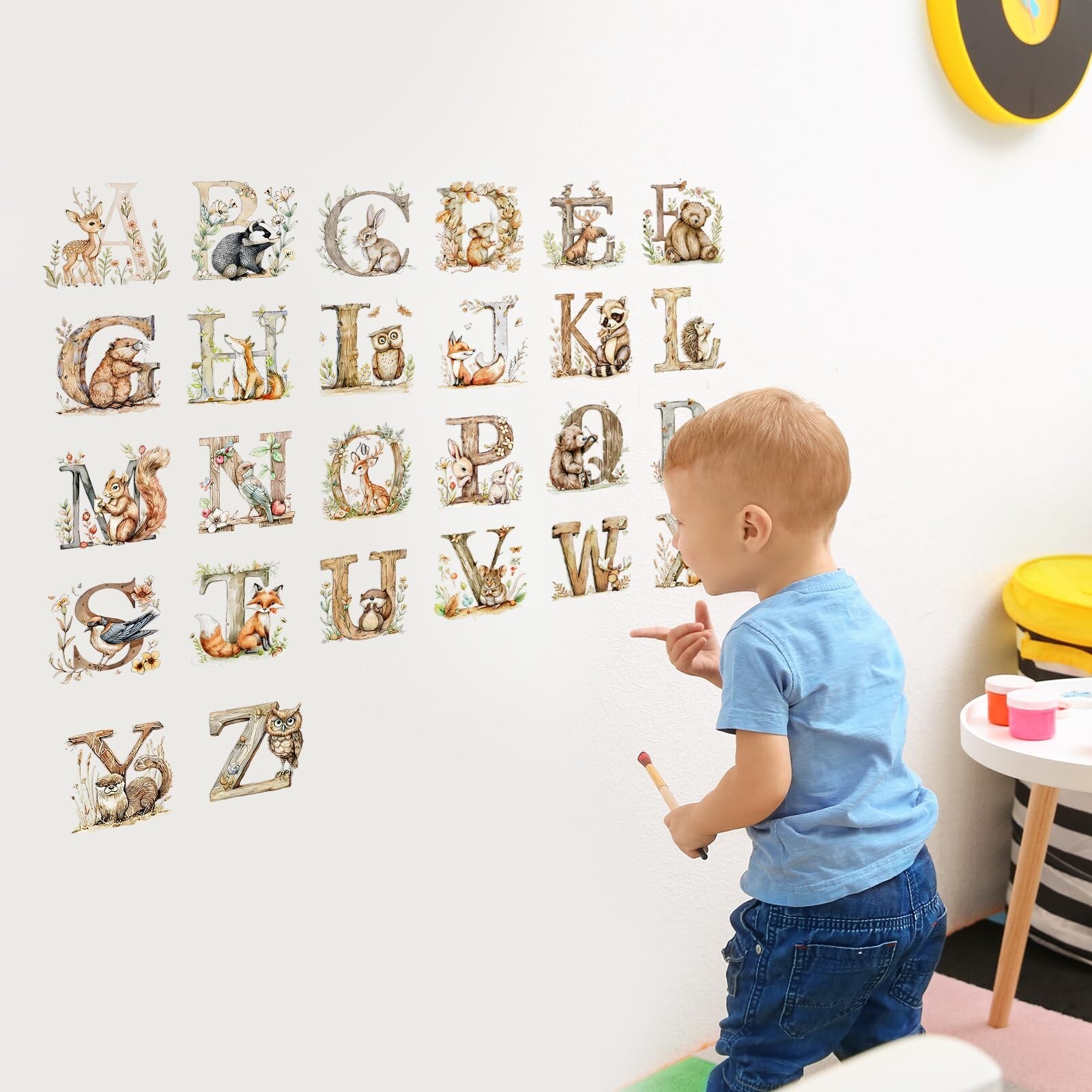 Woodland Alphabet Wall Decals Watercolor Animal ABC Wall Decals for Kids Peel…