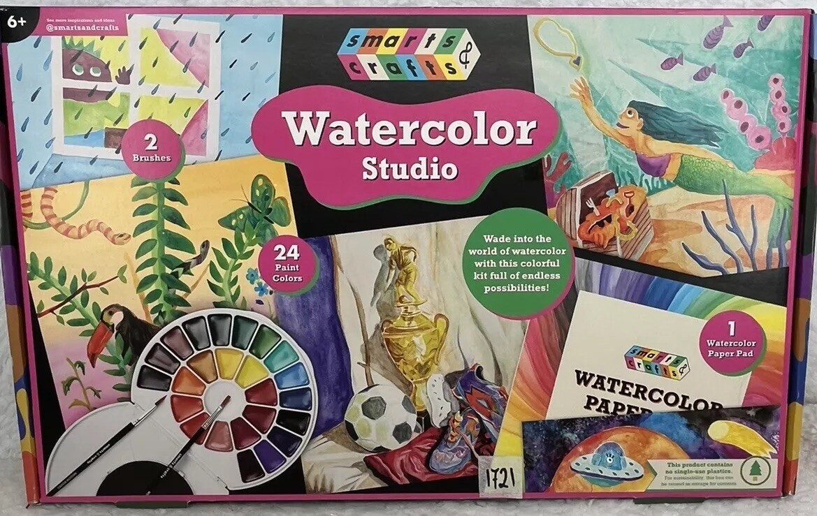 Smarts & Crafts Watercolor Studio Kit Multicolor 28-Pc W/ Paints Brushes Paper..
