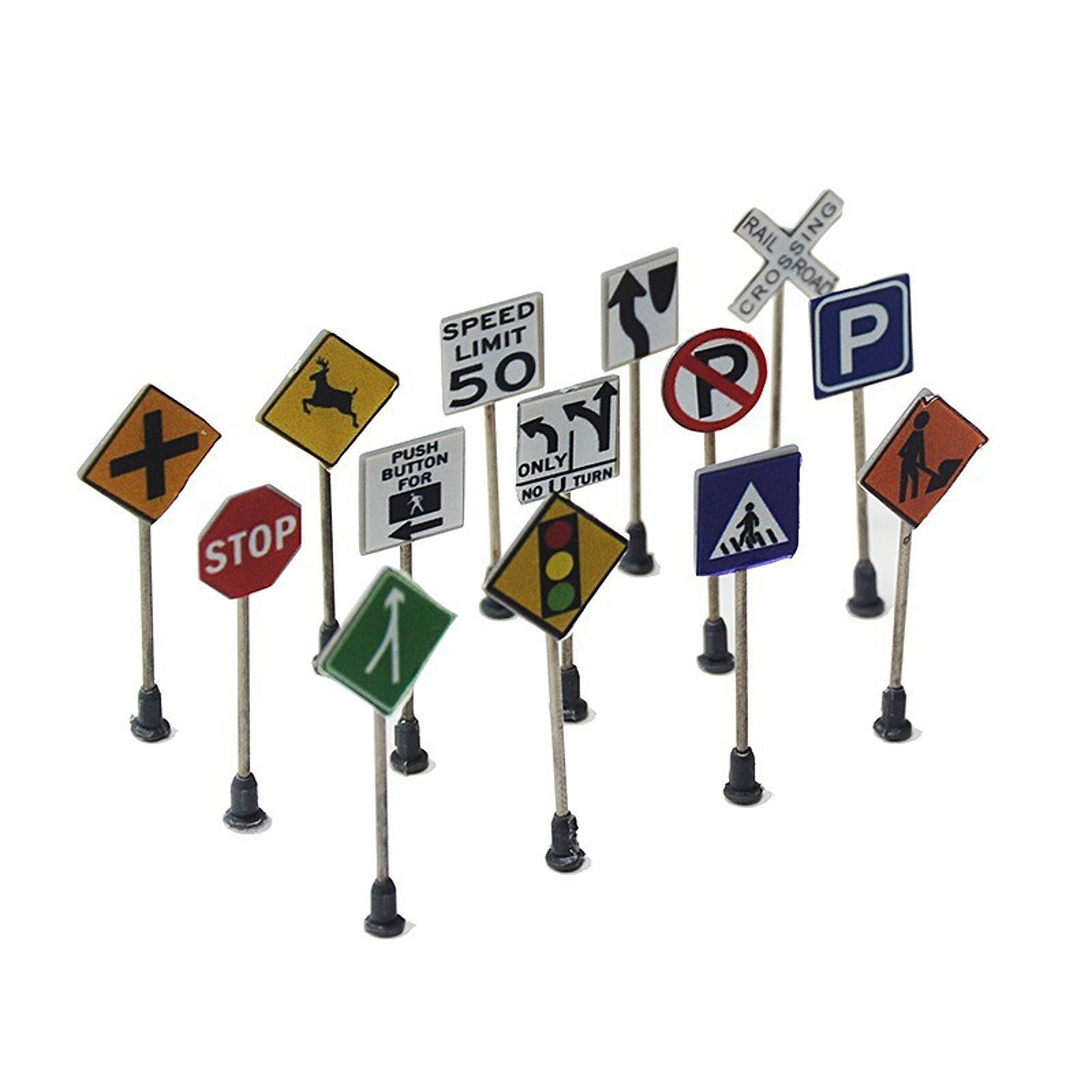 14x Mini Traffic Signs Realistic Models for Educational Play Micro Landscape