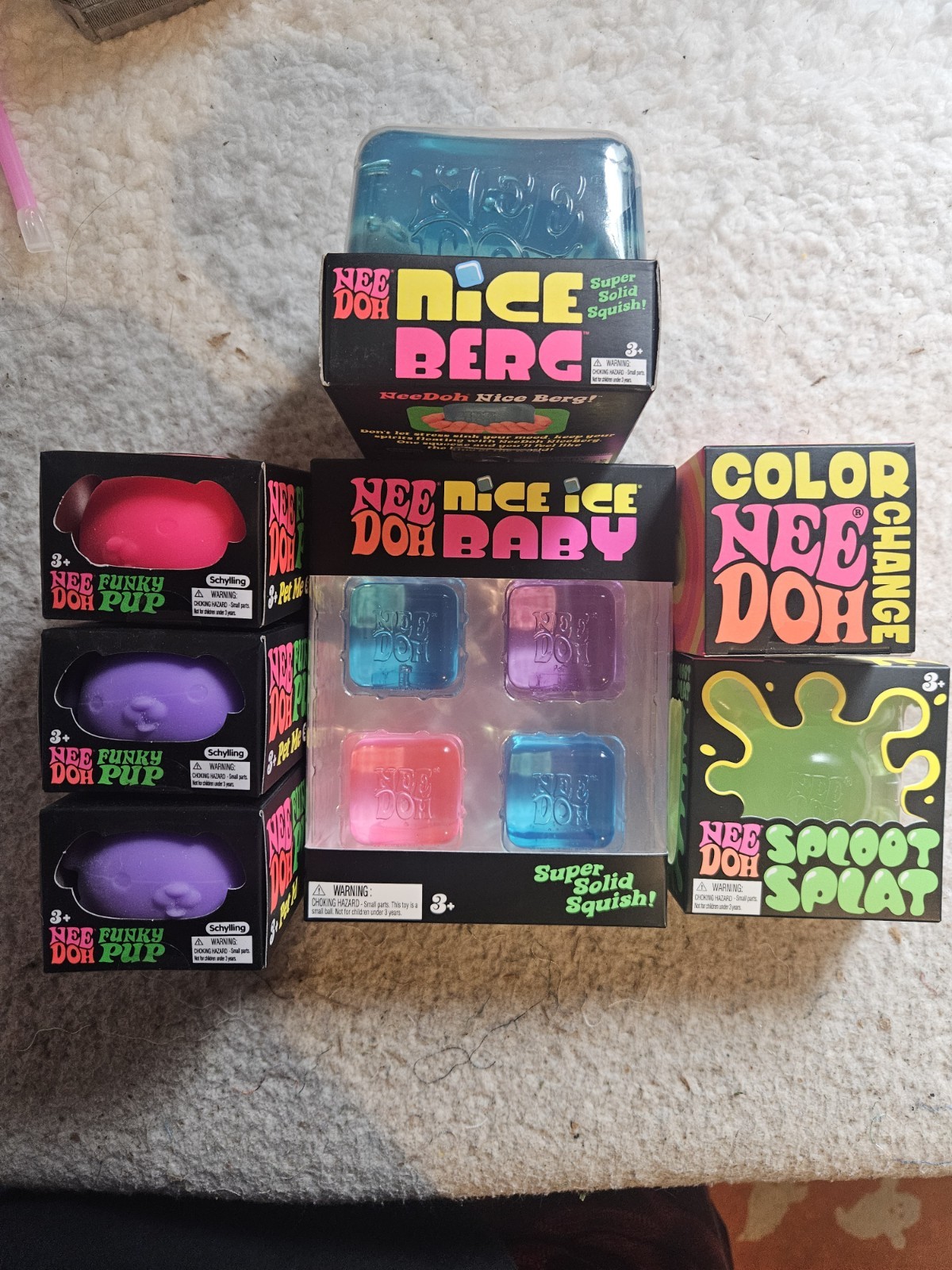 NeeDoh Lot Nice Berg, Funky Pup, Splat, Color Change & Nice Cube 4 Pack.