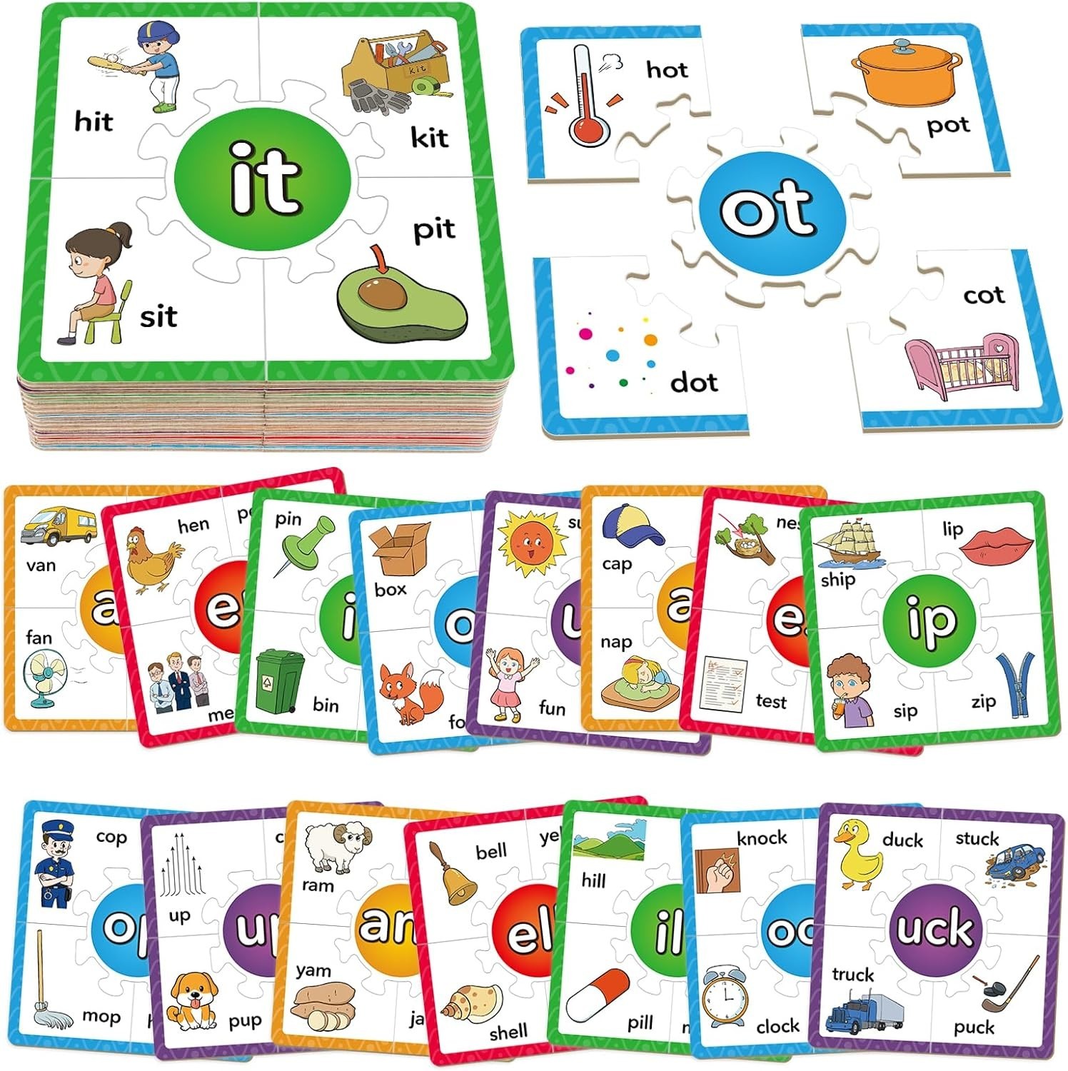 Phonics Puzzle, Rhyming Games Phonics Games Flash Cards for Kids Toddler, Learn