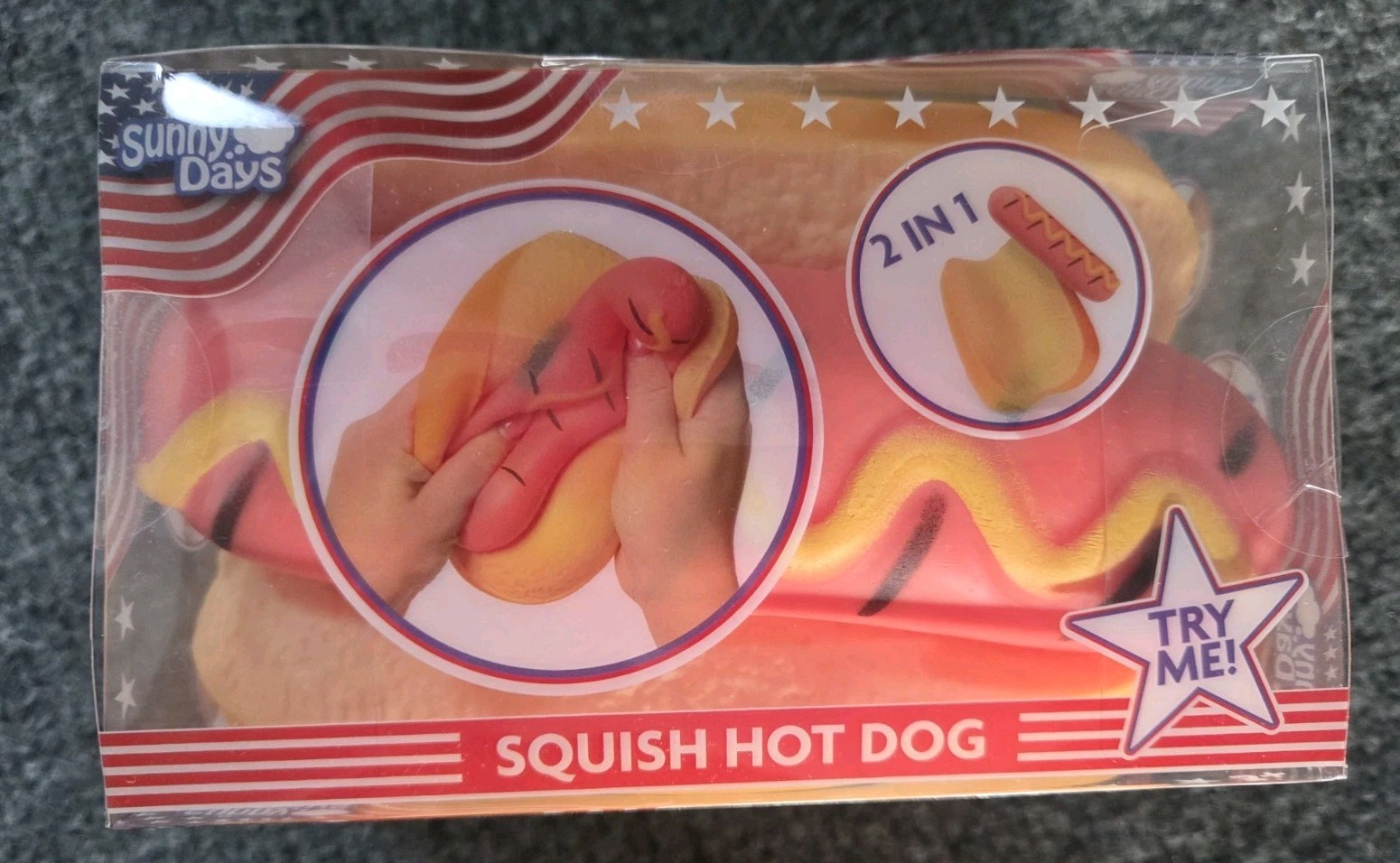 Sunny Days Jumbo 2 IN 1 HOT DOG Squish 6″ Viral Summer Squishy Toy New 2026