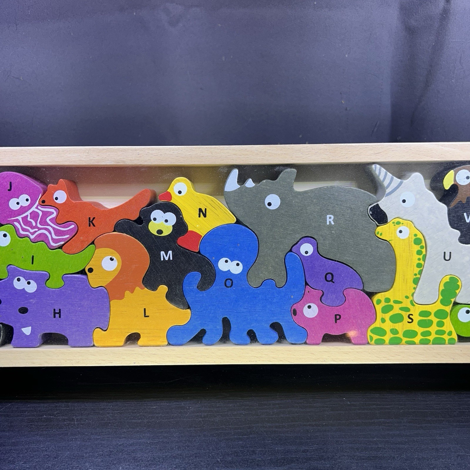 Begin Again Animal Parade AtoZ Rubberwood Puzzle Blocks Toddlers Preschoolers