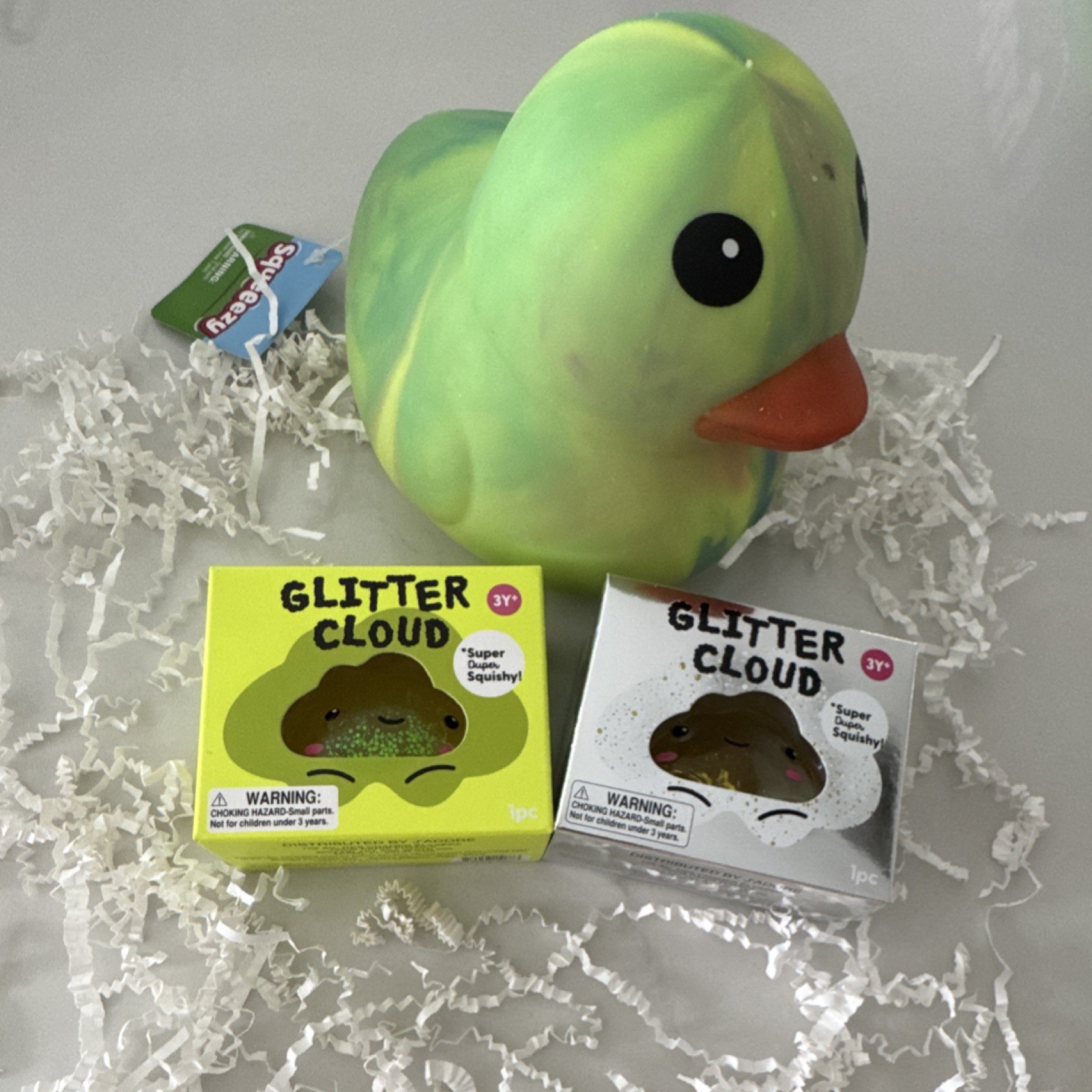J’adore Glitter Clouds & Sunny Days Squeezy Tie Dye Duck Squishy Toys Lot of 3