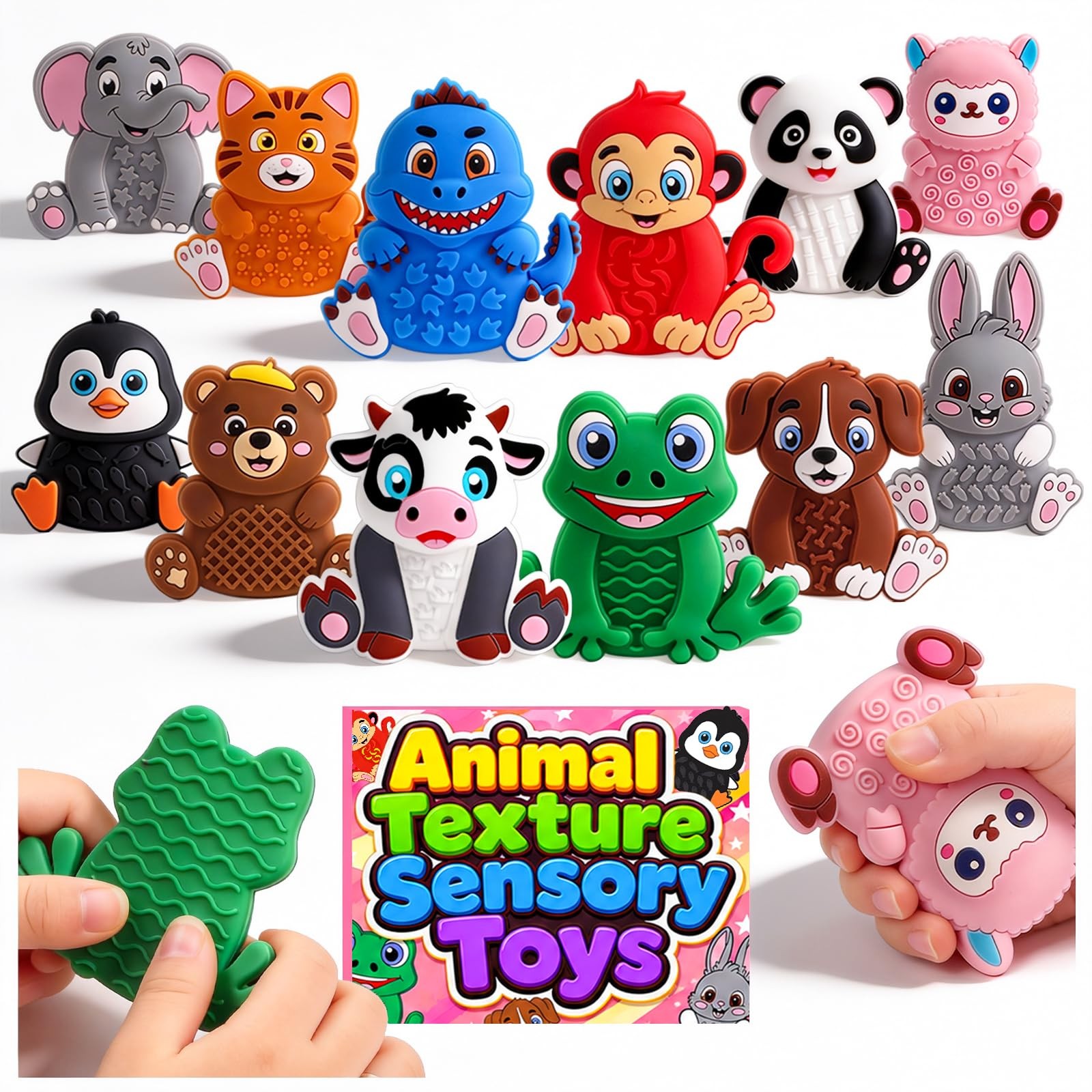 12 Pack Animal Sensory Toys for Kids Toddlers, 2.36*2.63 inches, Multi-color