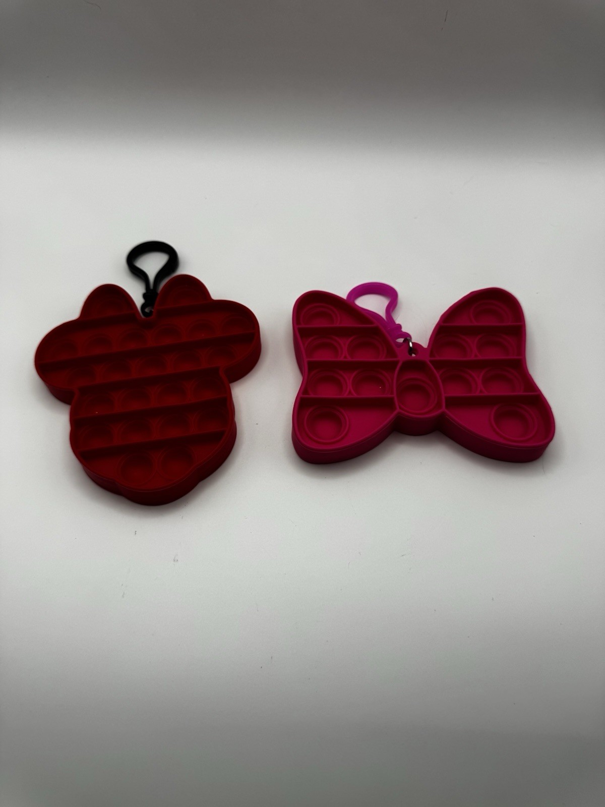 Minnie Mouse Pop It Fidget Keychain Set Lot, 2pc Bee & Bow, Red/Pink