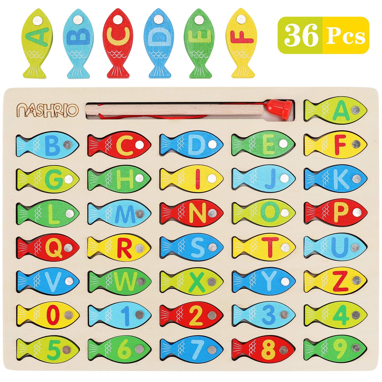 Magnetic Wooden Fishing Game Toy for Toddlers, Alphabet Medium, Multicolor