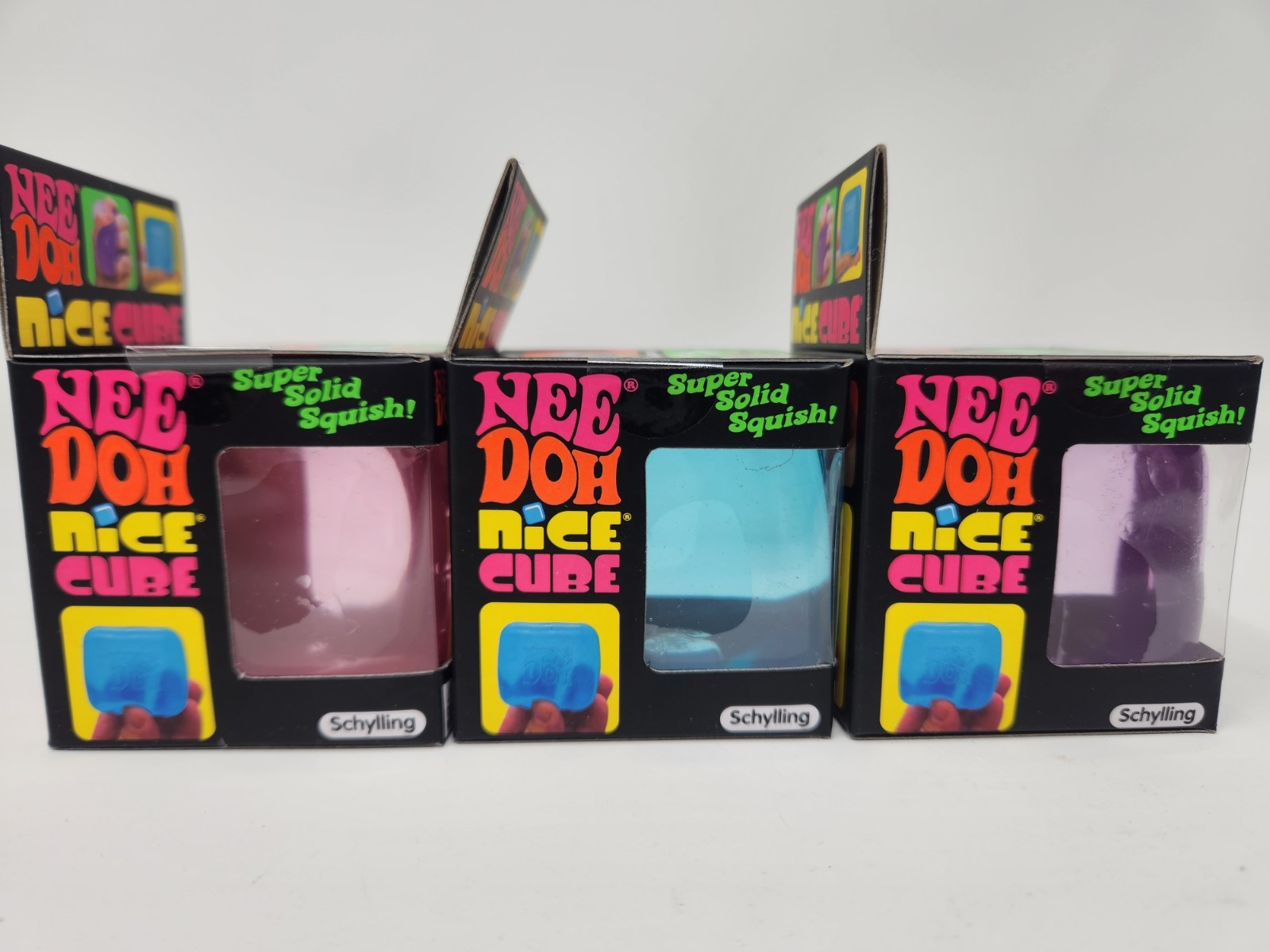 New NeeDoh Nice Cube 2.25″ Super Solid Squish 3-Pack Blue Pink & Purple Free S&H