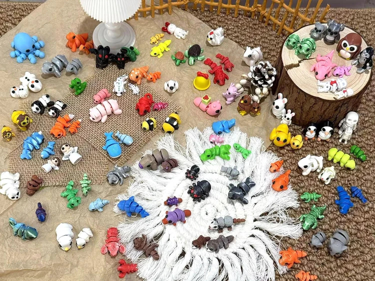 102 Pcs Mini Random 3D Printed Animal Figurines Set, Flexible Articulated Fidget