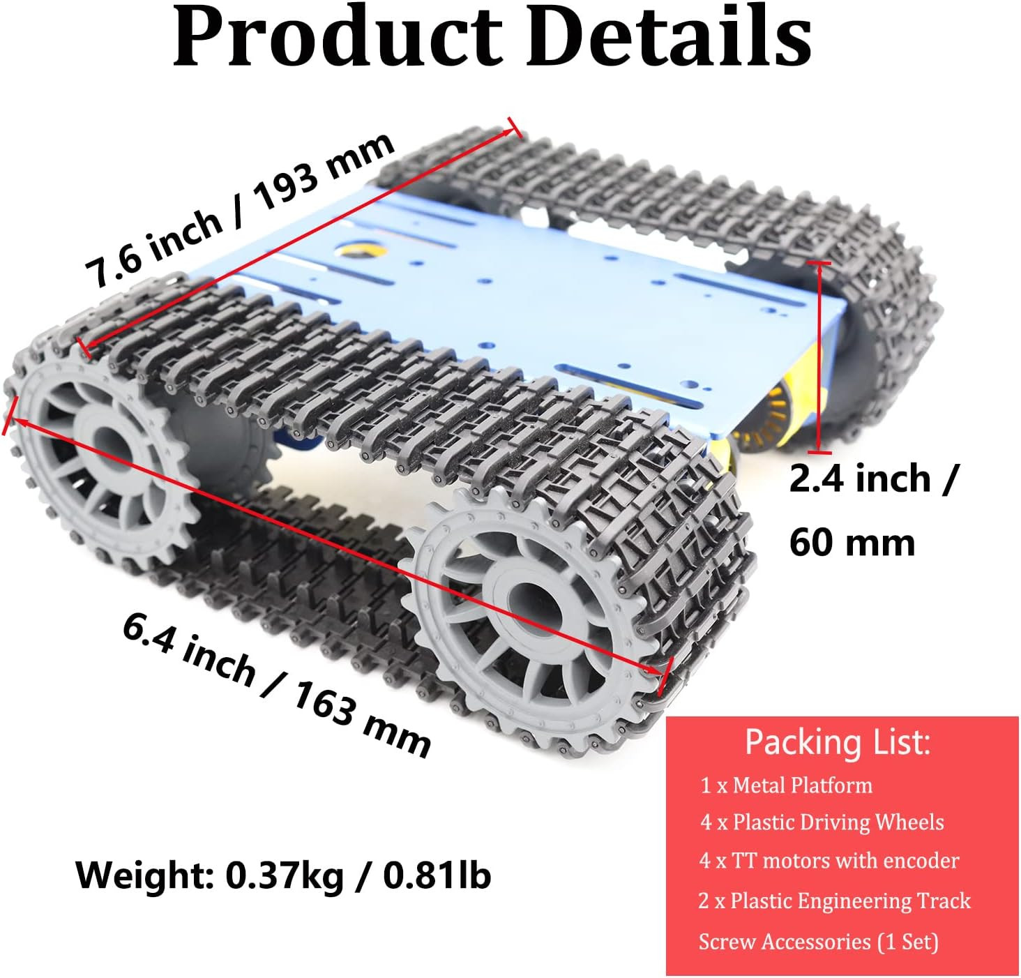 Robot Tracked RC Tank Chassis Kit with 4Pcs DC TT Motors for Arduino UNO R3/ Ras