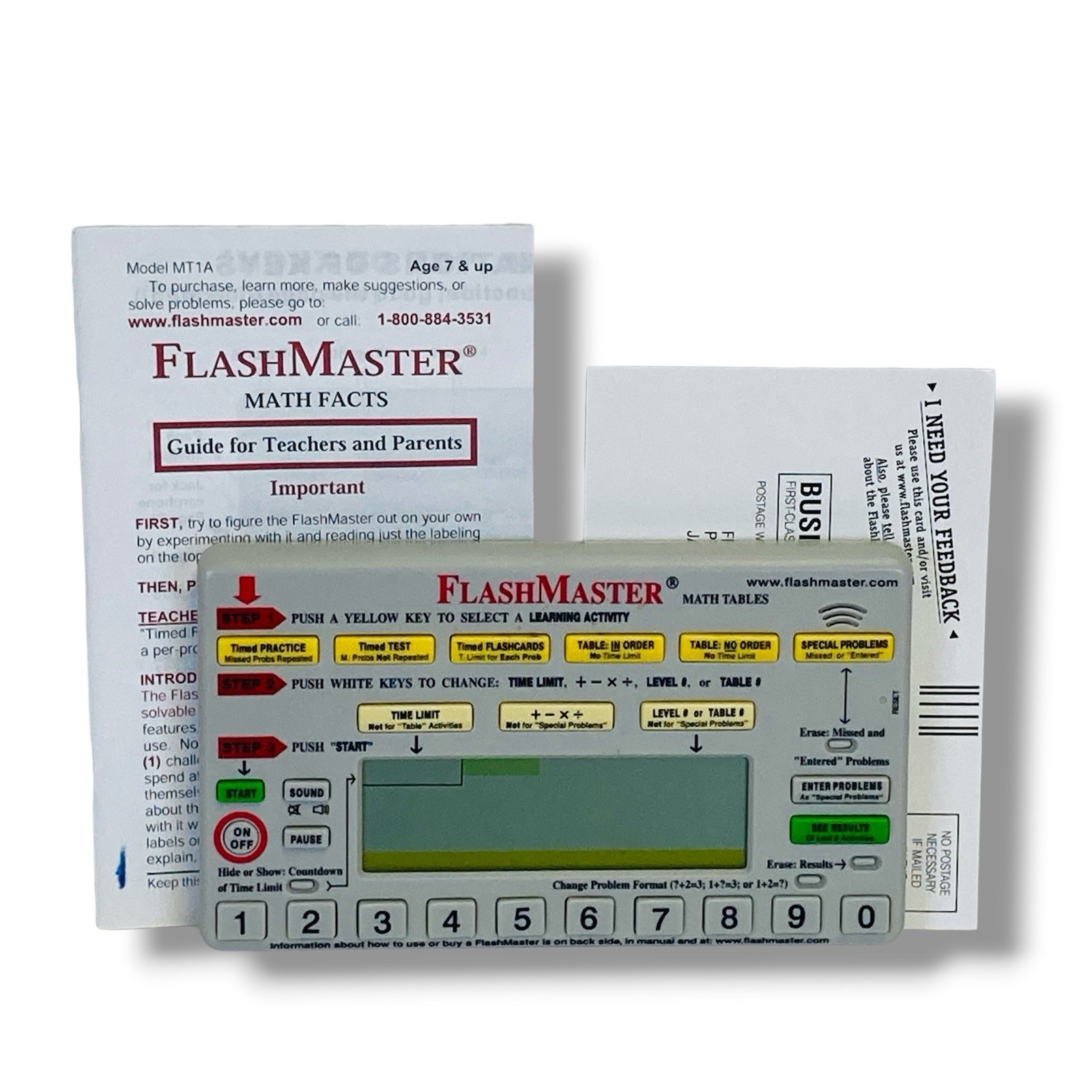 FlashMaster MT1A Electronic Learning Tool Math Tables With Instruction Manual