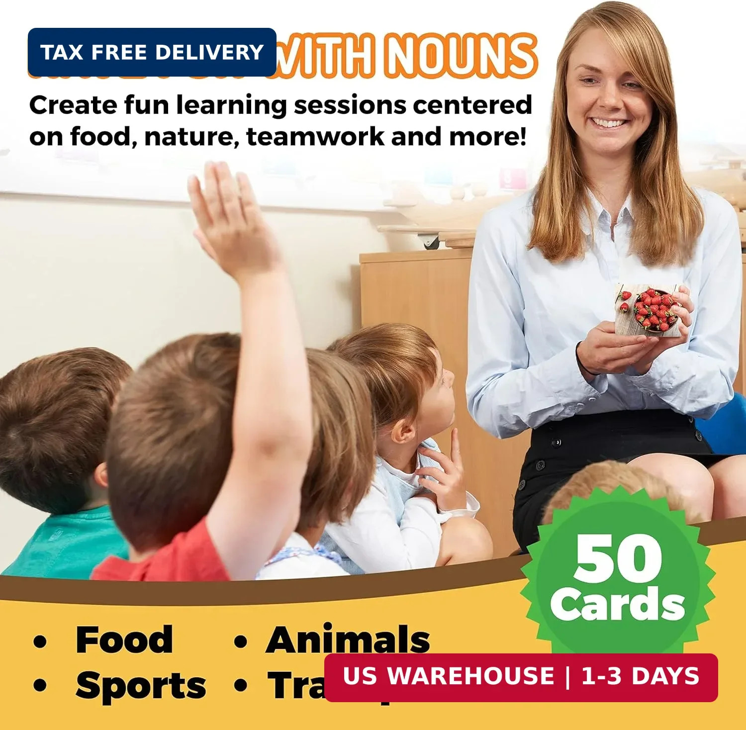 150 Noun Food and Animal Flash Cards Set, Montessori Educational Games, Vocabula