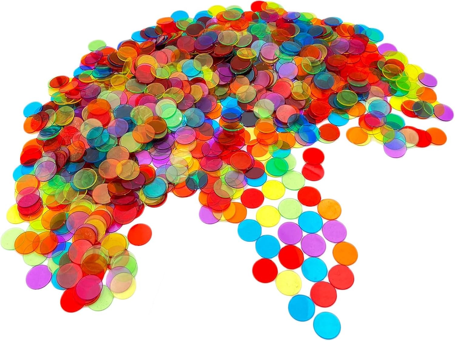 1000 Pieces 3/4 inch Transparent 6 Color Bingo Counting Chips with Bag – for Lar