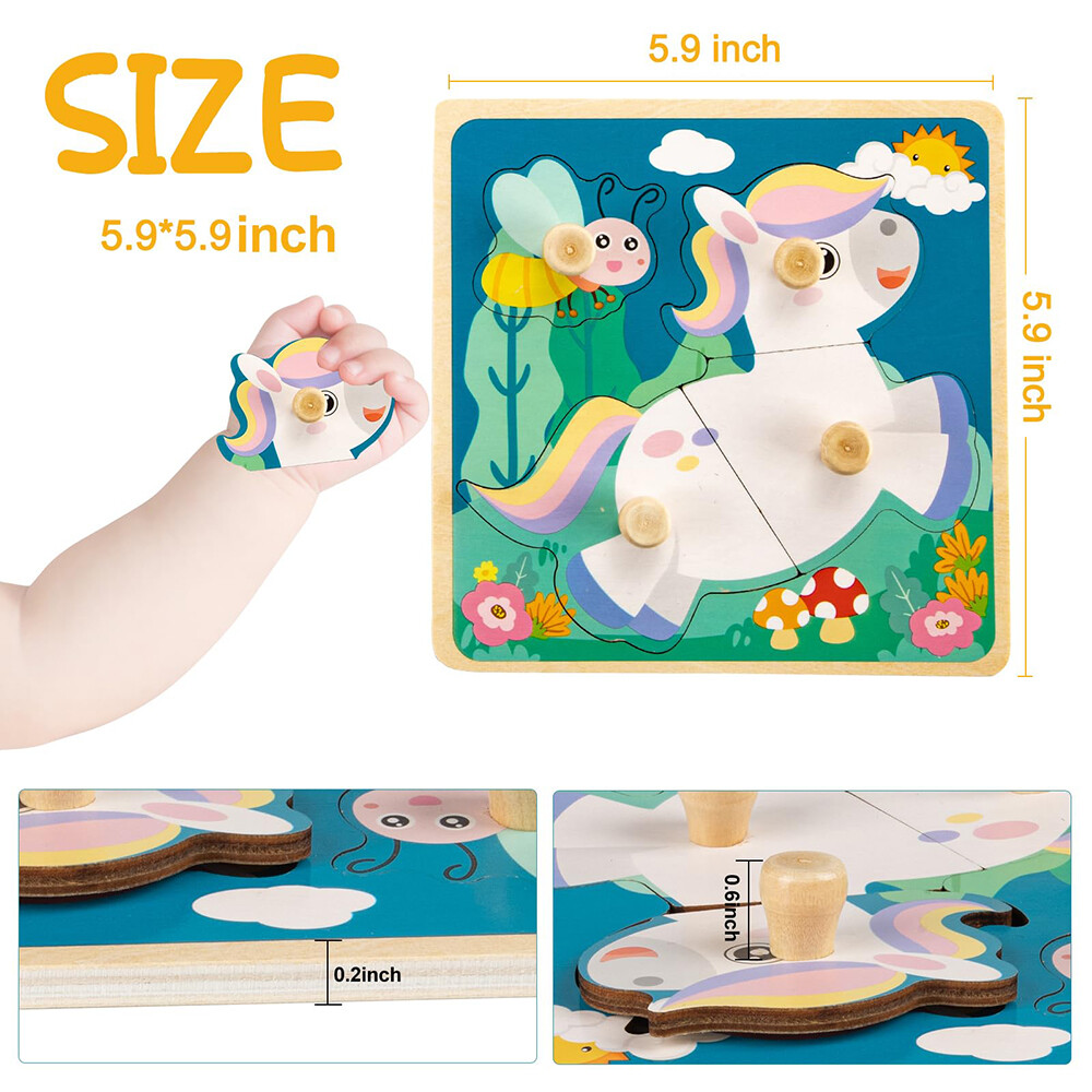 4 x Wooden Puzzles for Toddlers, Wooden Animal Shape Learning Educational Puzzle