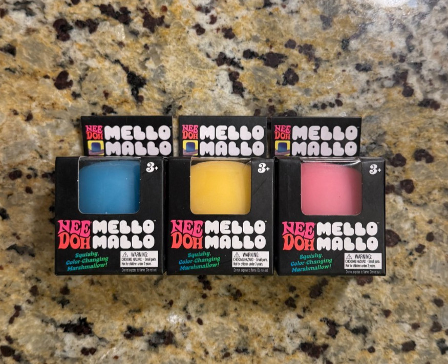 NeeDoh Mello Mallo BLUE YELLOW PINK Color Changing Squishy Sensory Set OF 3