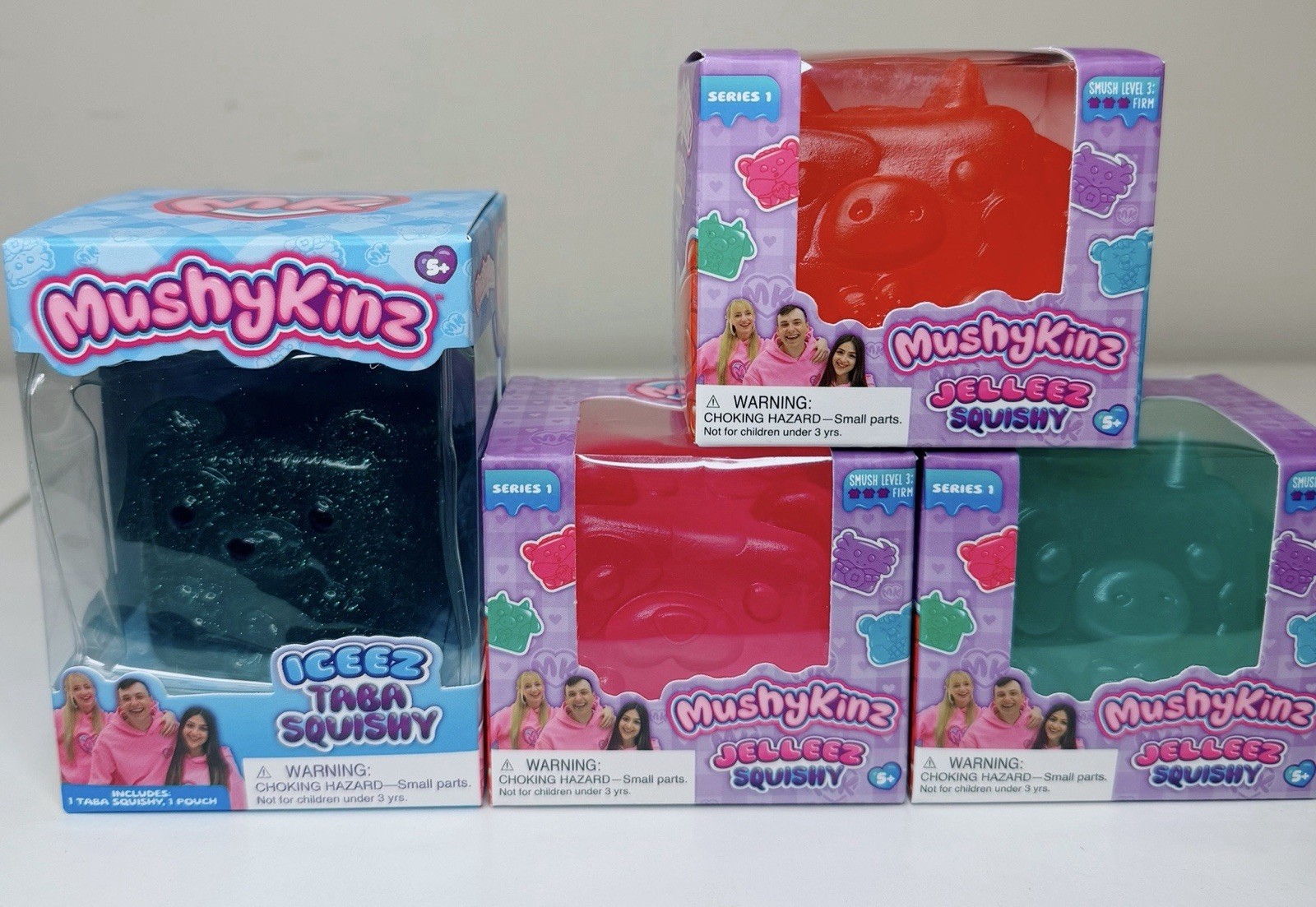 MushyKinz Jelleez & Iceez Taba Squishy Series 1-Lot of 4 Pink, Red, Green NIB