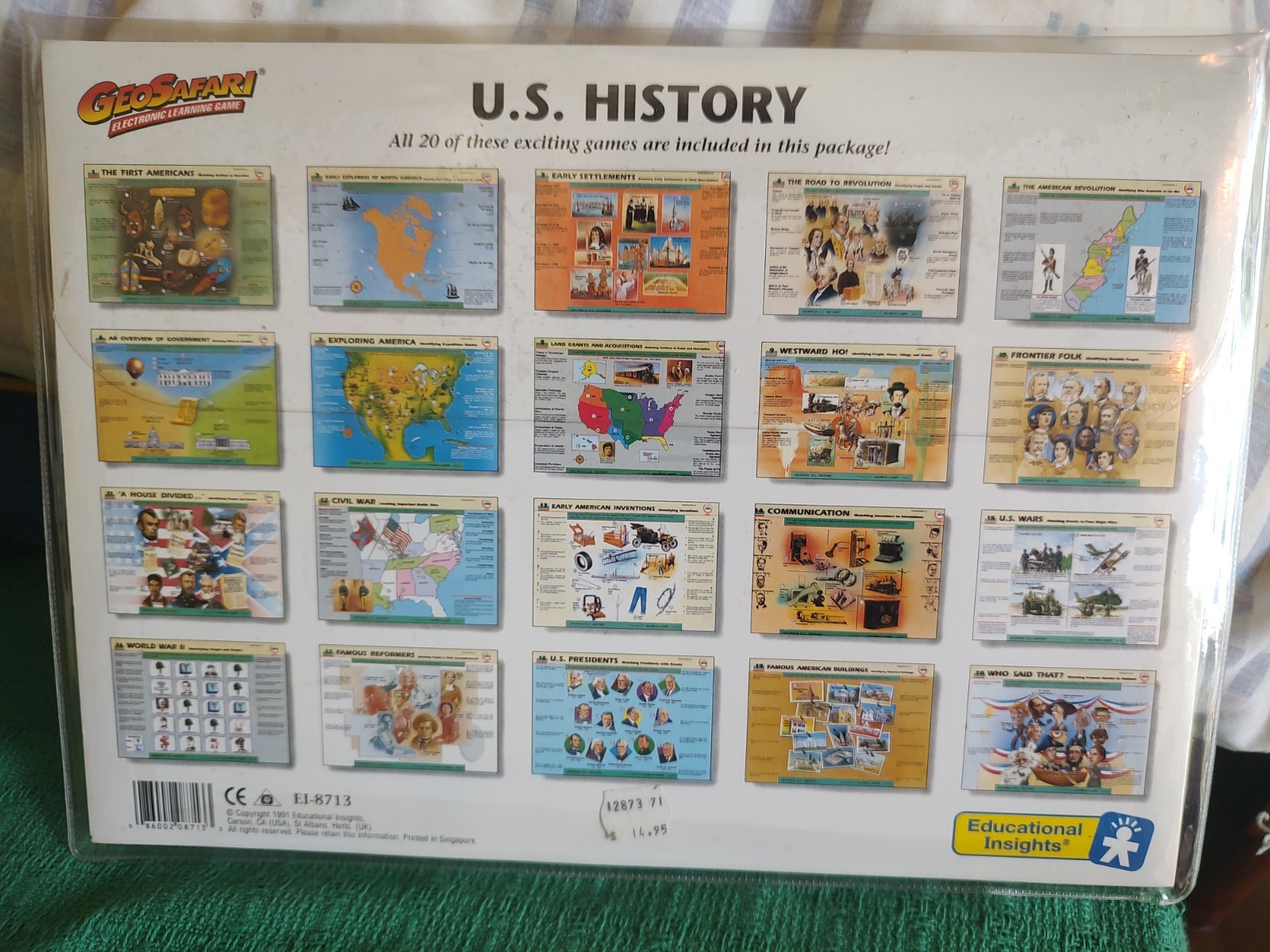 Lot Of 2 Geosafari Electronic Learning Game Cards, New, Complete, 1991