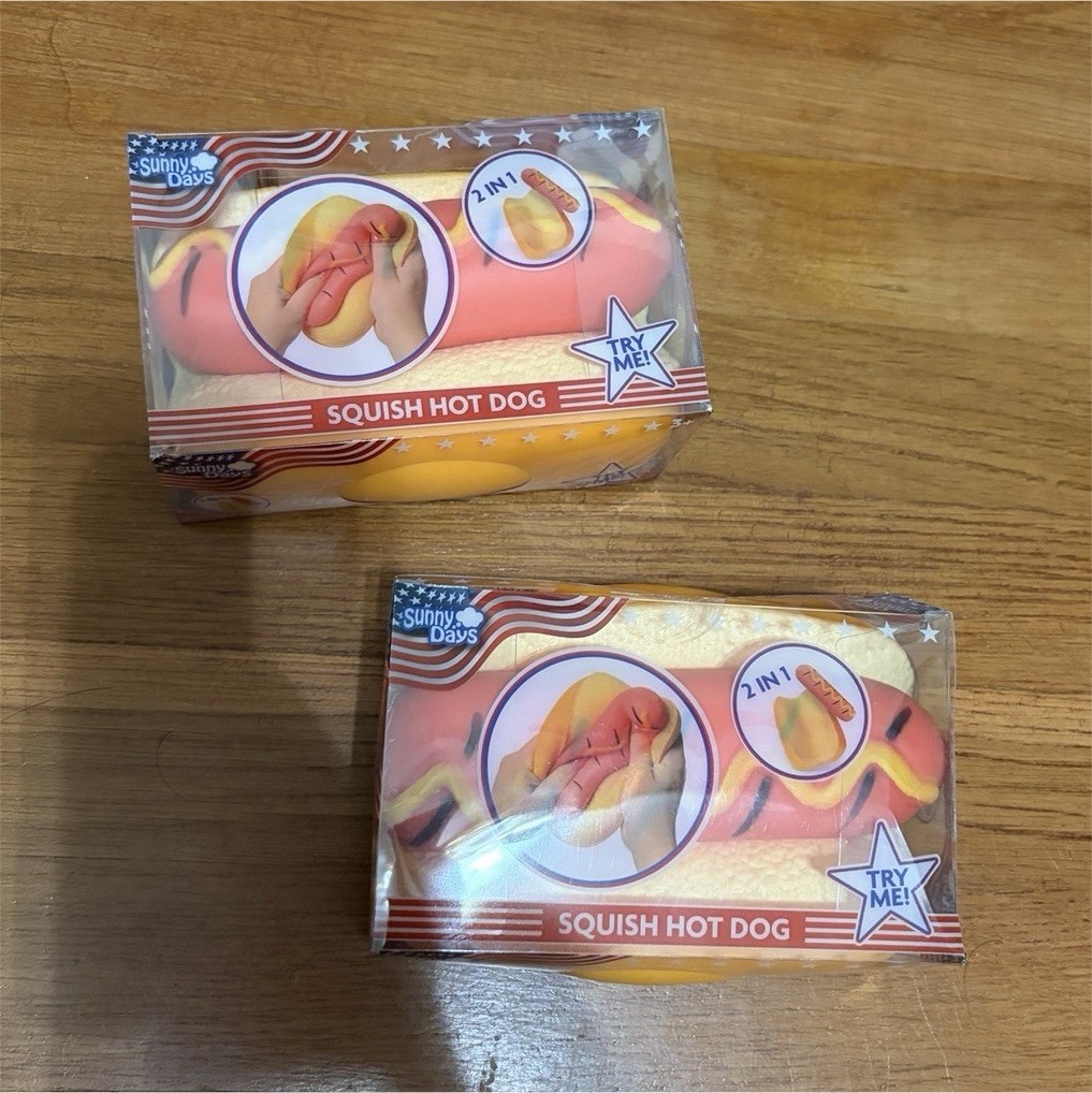 2 Sunny Days Squish Hot Dog 2-in-1 Tactile Squeeze Toy
