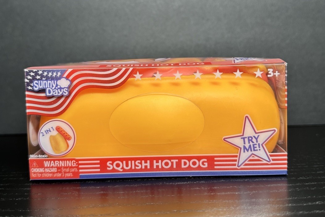 Squishy Hot Dog Squeezy Fidget Toy Sunny Days 2-in-1 Hotdog Stress Relief NEW