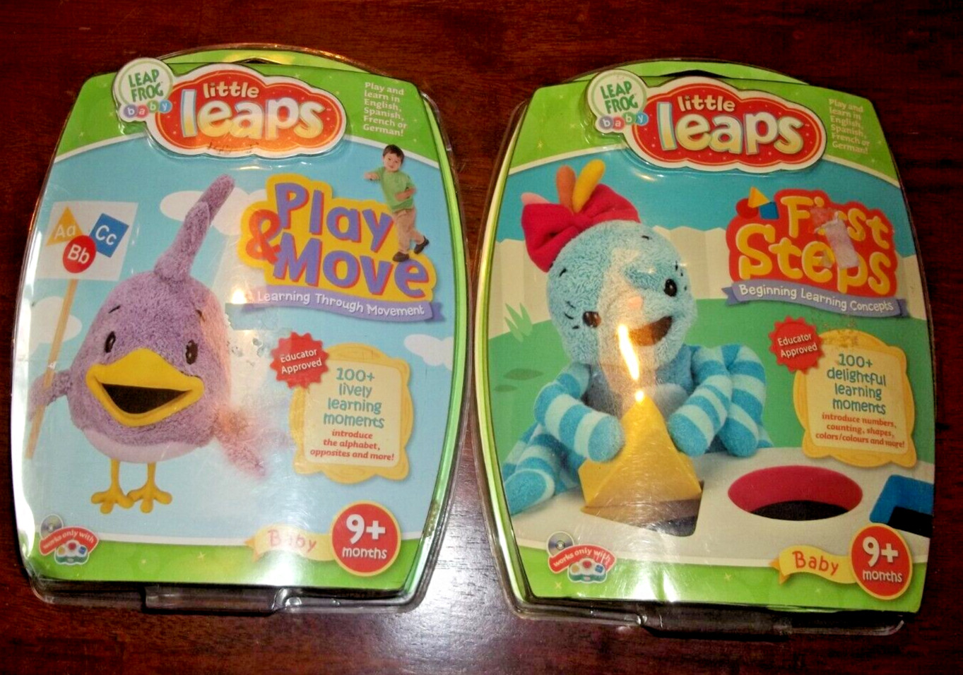 2 LEAP FROG BABY LITTLE LEAPS First Steps Games Shapes Colors Play & Move NEW