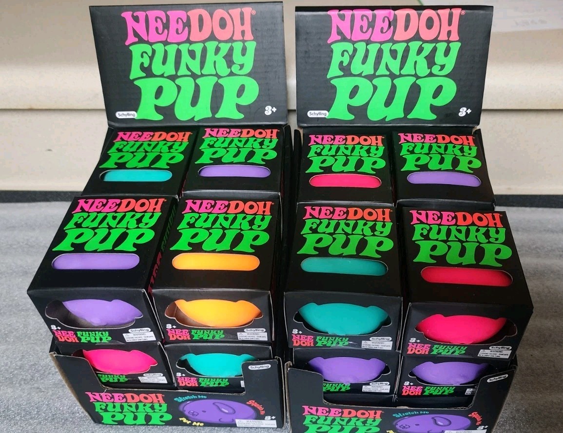 Nee Doh Funky Pup Squeeze Ball Super Squish LOT OF 12 with Display Box NEW