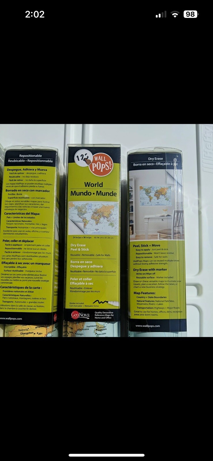 World Dry-Erase Map Brewster Wall Pops WPE99074 Peel Stick Homeschool 4pk