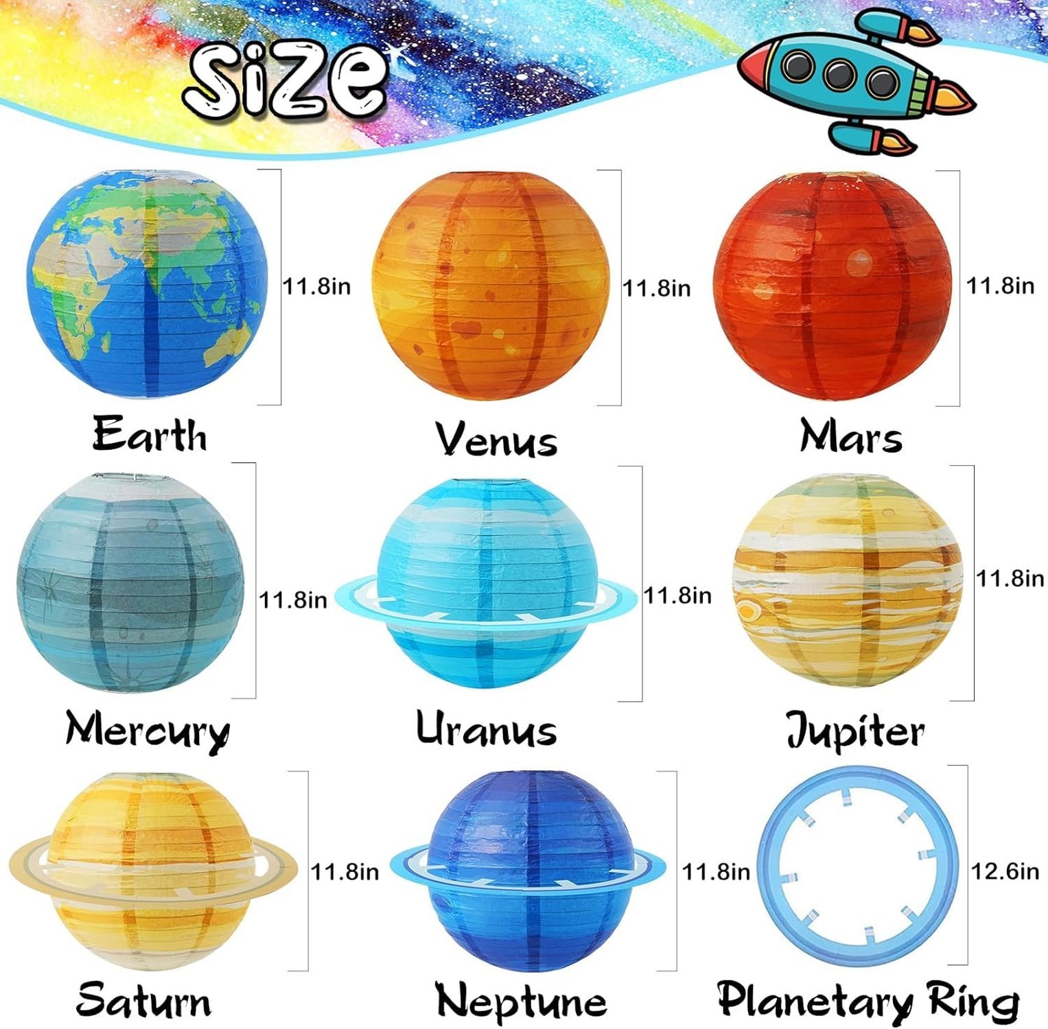 Space Planet Paper Lanterns 12 in Solar System Hanging Decor Out of This Worl…