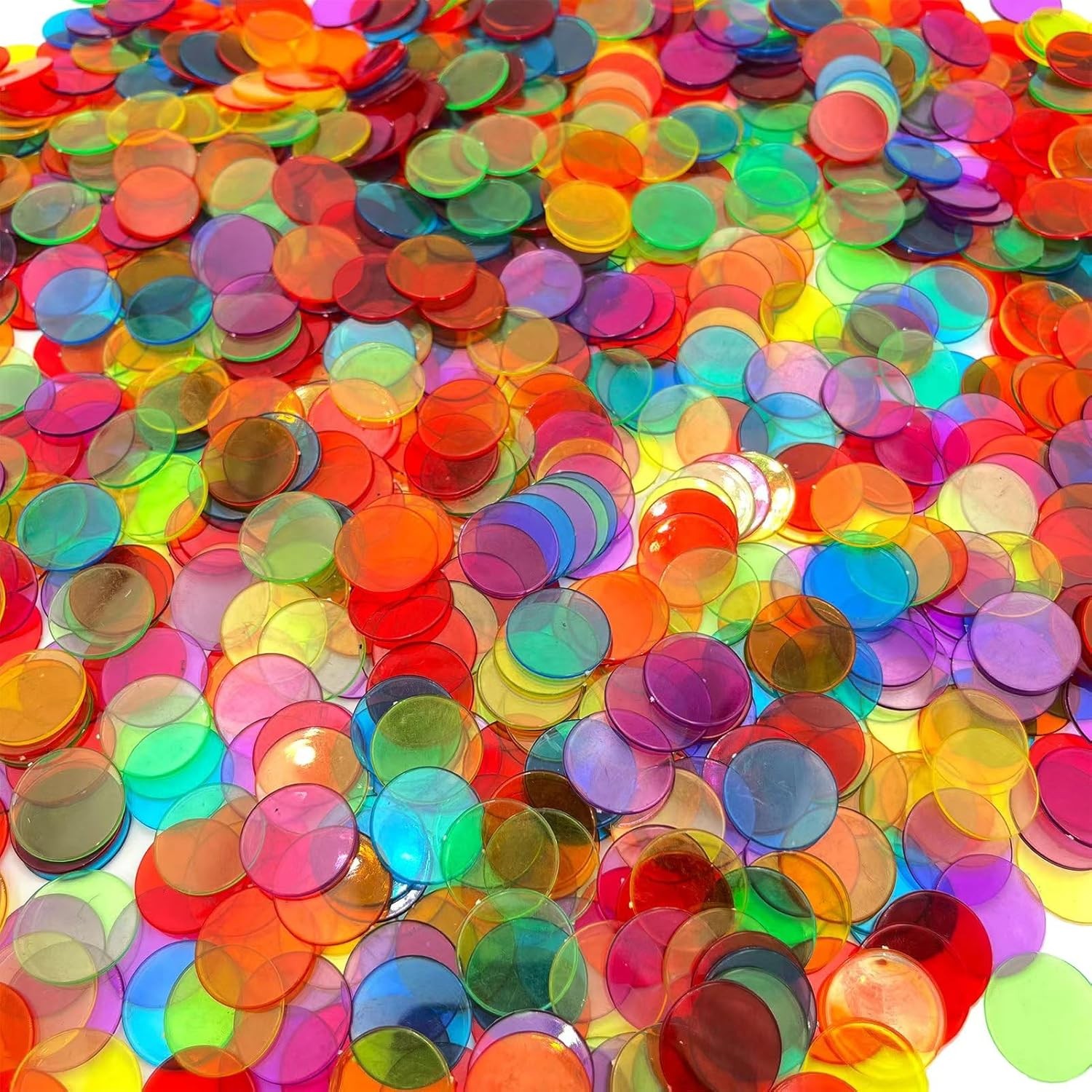 1000 Pieces 3/4 inch Transparent 6 Color Bingo Counting Chips with Bag – for Lar