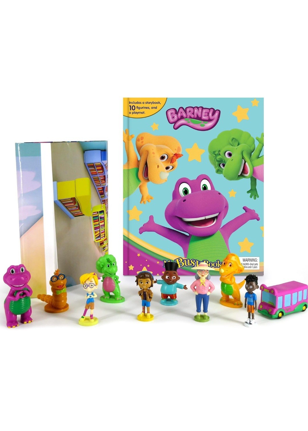 Mattel My Busy Books Barney & Friends Storybook With 10 Figurines & Playmat NEW
