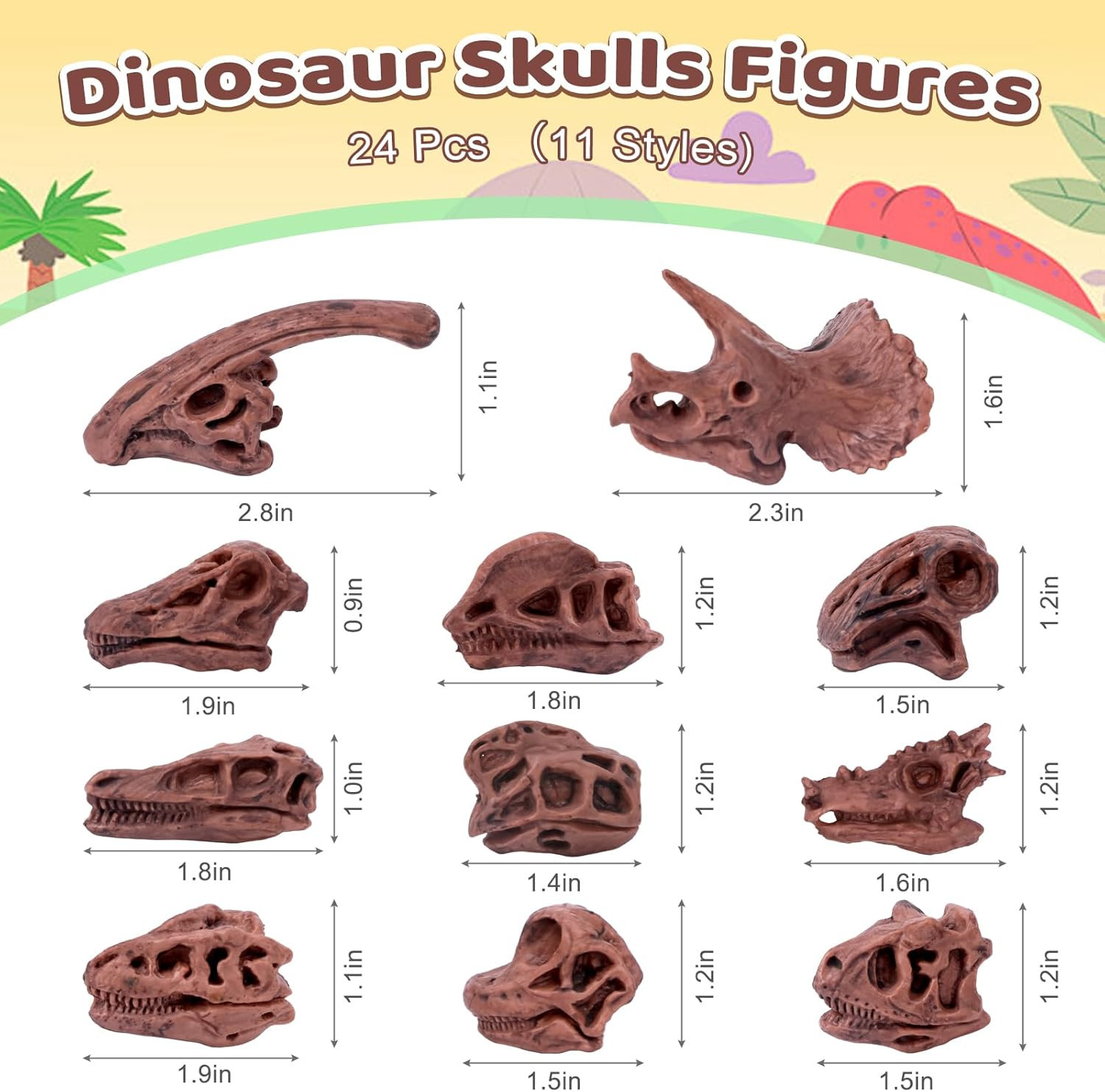 24-Piece Dinosaur Bone for Sandbox, Realistic Dinosaur Figure Plastic Dino Skull