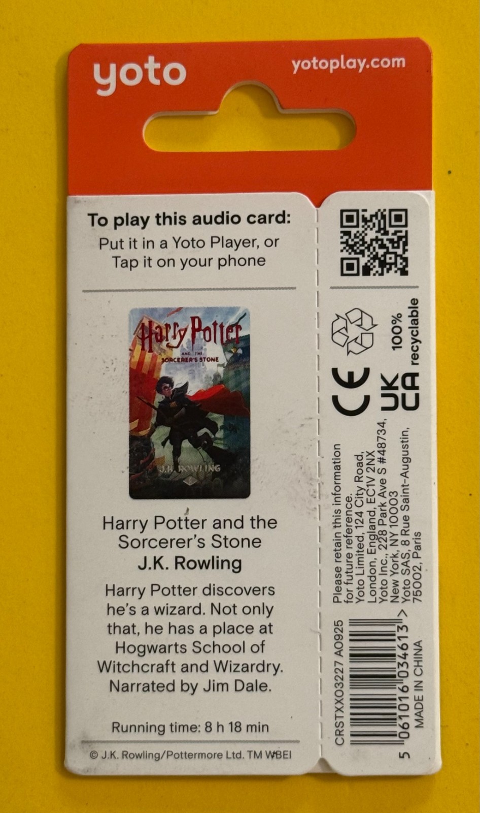 Yoto Harry Potter and the Sorcerer’s Stone Audio Card A5024 New/Sealed