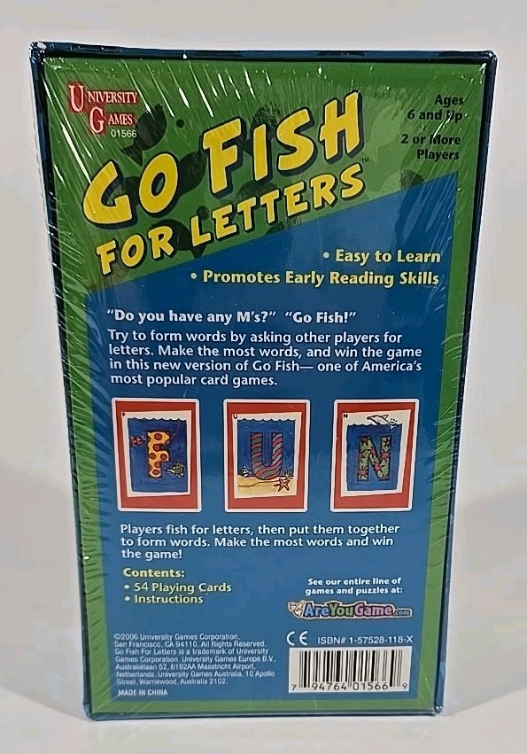 Go Fish For Letters Laminated Make A Word Card Game University Games Rare-New!
