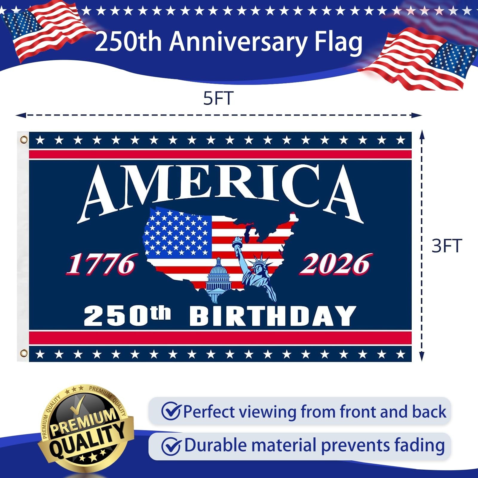 250 Anniversary USAFlag 3×5 250 Year America Anniversary Flag for Outside 177…