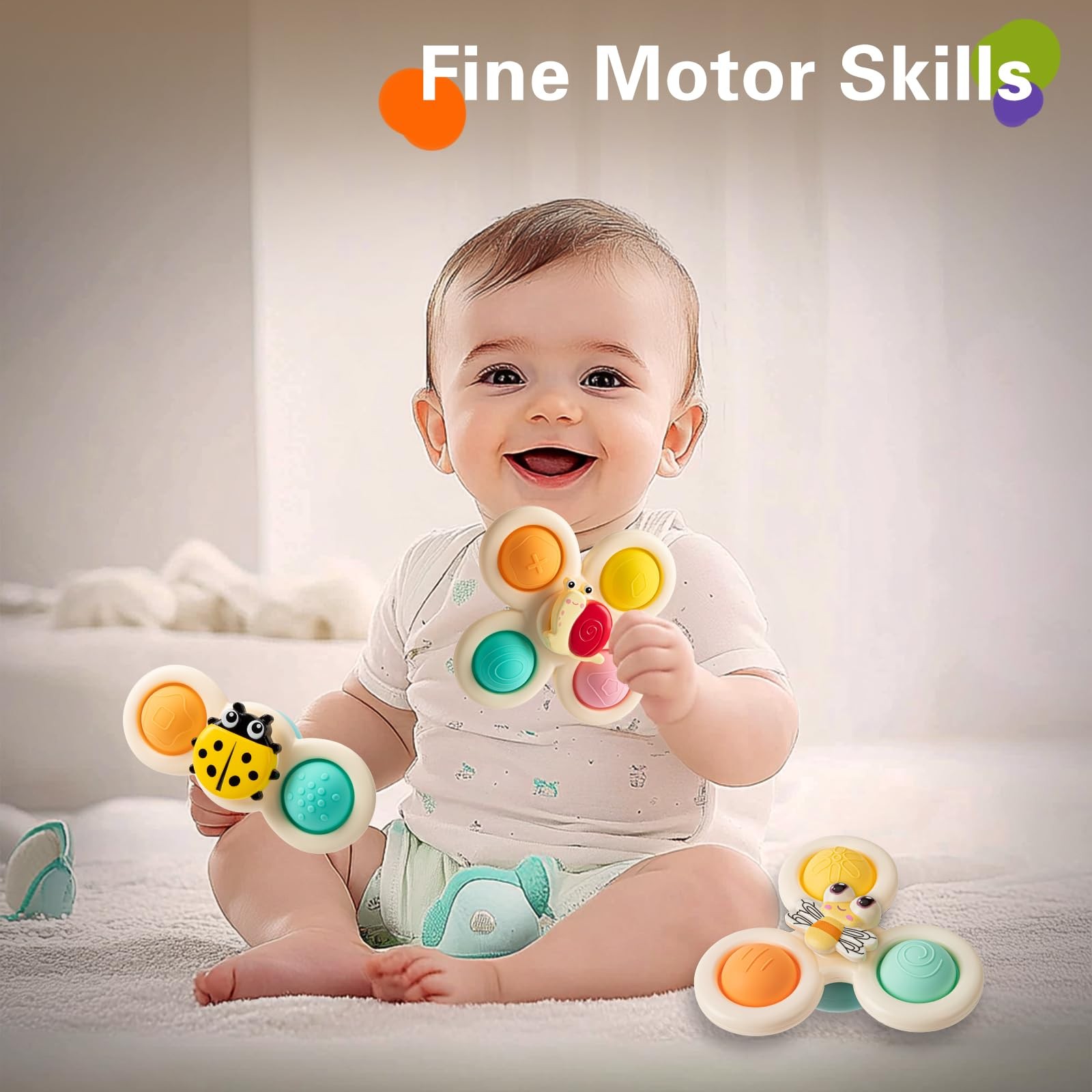 TOHIBEE 3-Piece Suction Cup Spinner Toys for 1-3 Year Old standard, Yellow