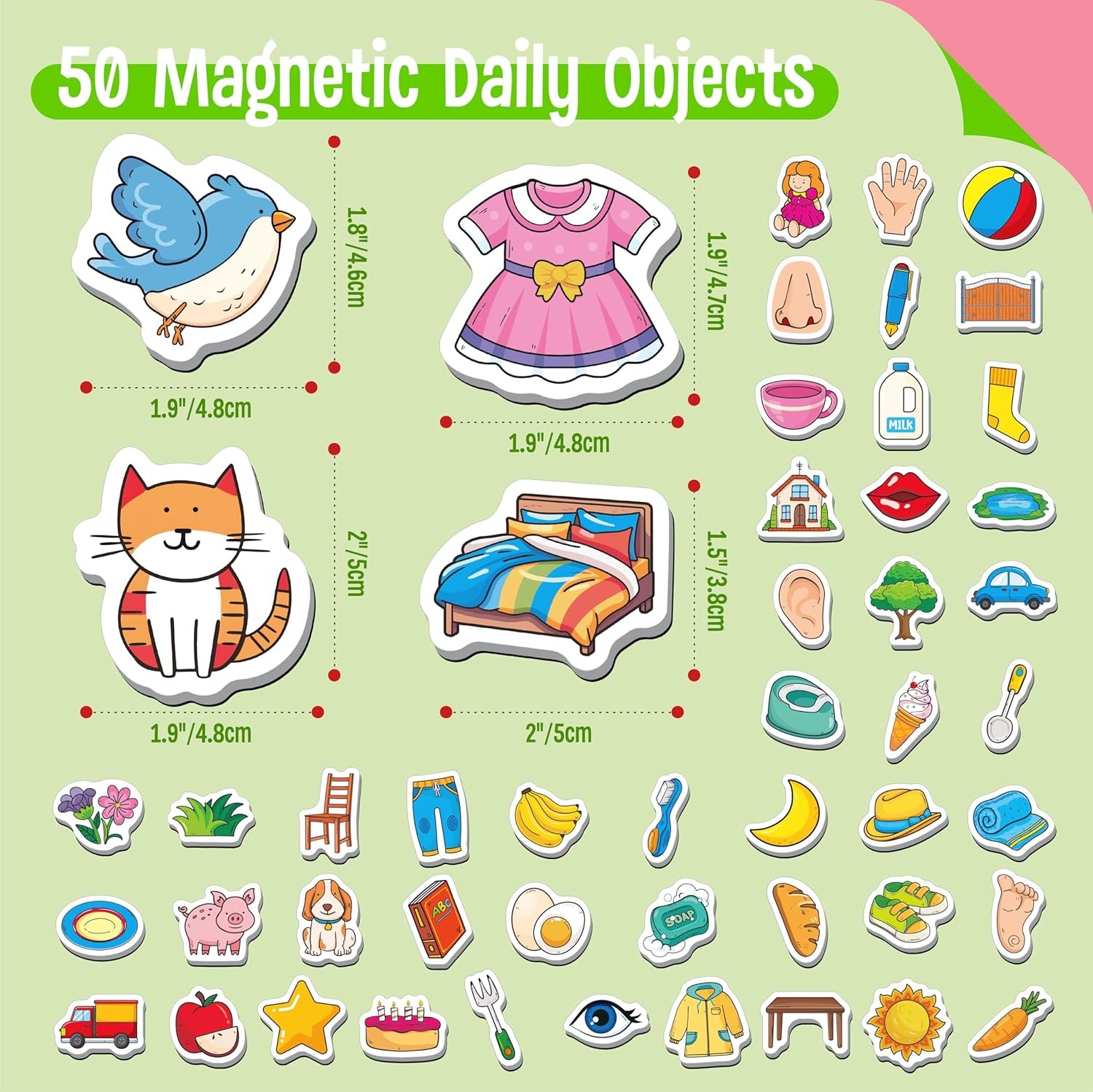 50 PCS First Word Magnets, Magnetic Thickened Daily Items Fridge Magnets Adorabl
