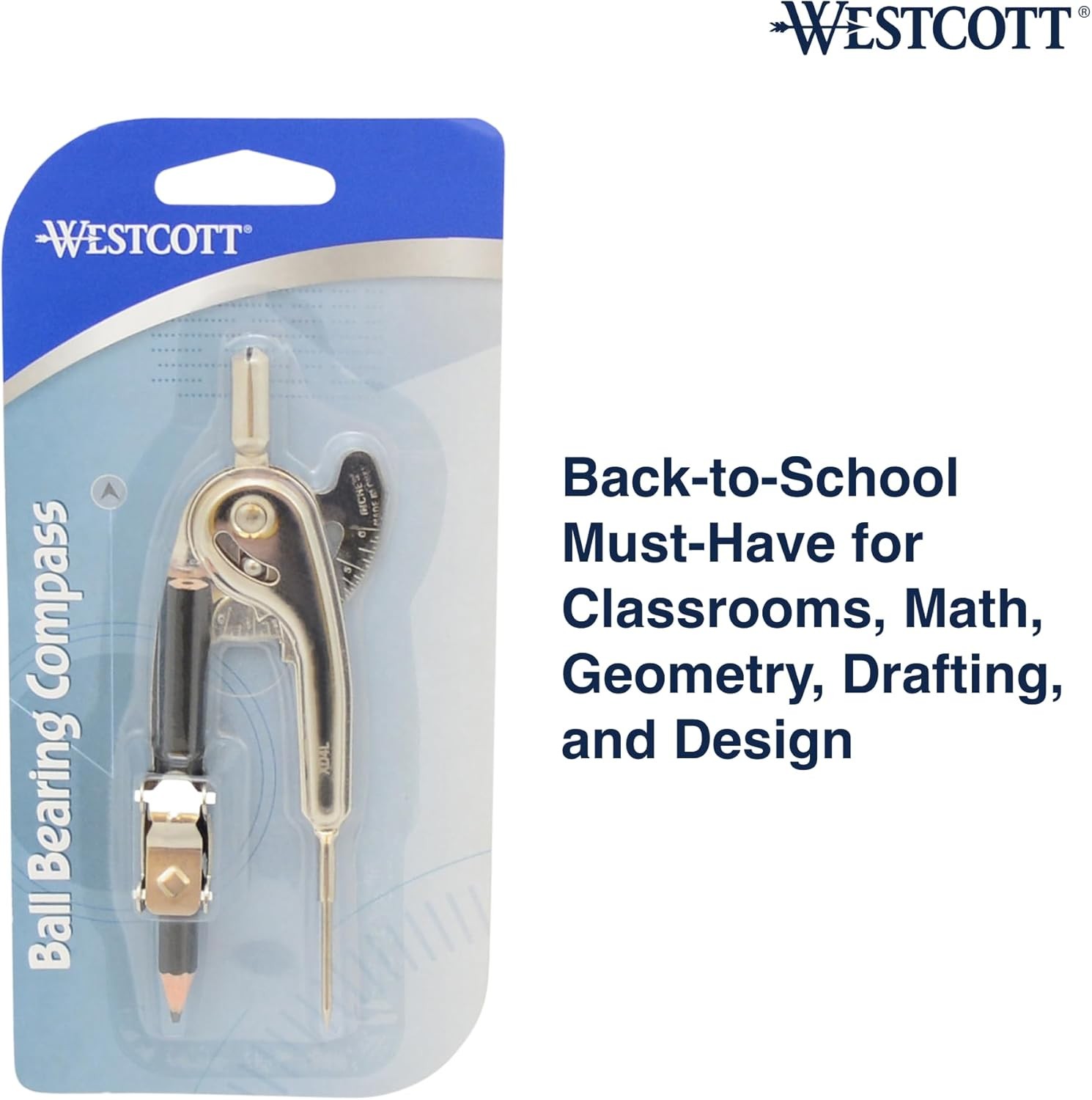 Westcott Nickel-Plated Ball Bearing Compass with Bearing, Multicolor