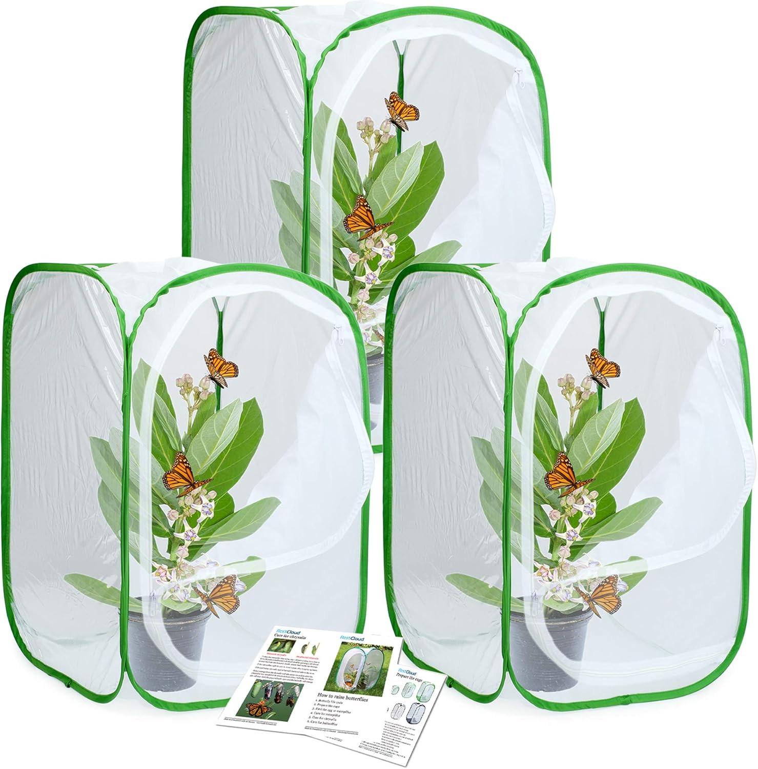 3-Pack Insect and Butterfly Habitat Cage Terrarium Pop-Up Butterfly Enclosure (3