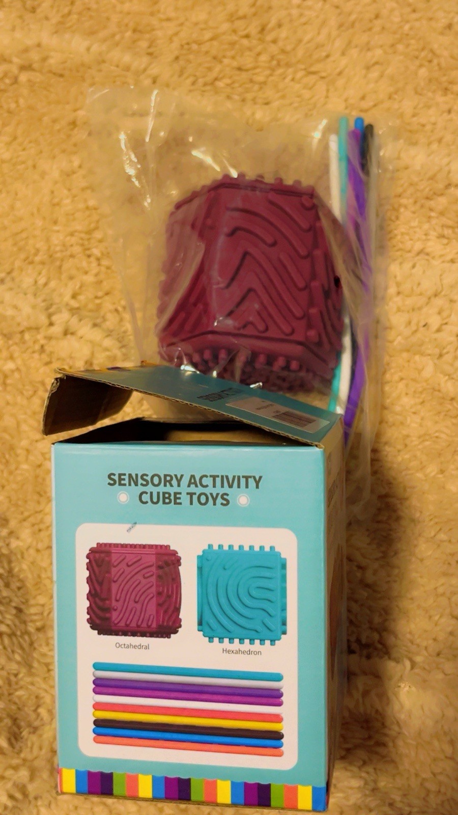 Montessori Sensory Activity Cube Silicone Baby Toy Pull String Tactile 36M+