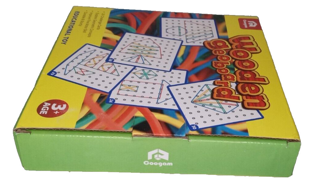 Coogam Wooden Geoboard with Activity Pattern Cards and Latex Bands Puzzle 029