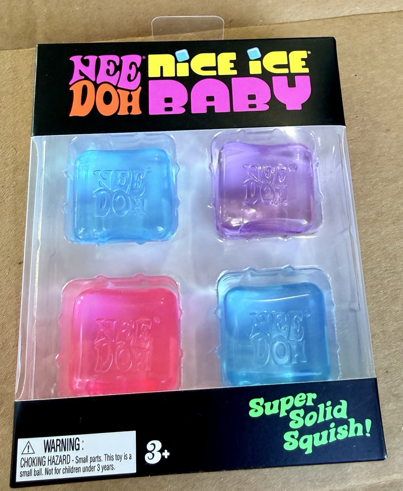 NeeDoh Nice Ice Baby 4 pack, Set of Four Mini Nice Cube Squishy Pink Blue Purple