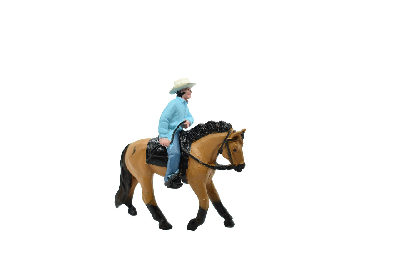 Horse Toy, Buckskin and Cowboy, Plastic Toy Farm Model 2.5 Inches F7021 B97